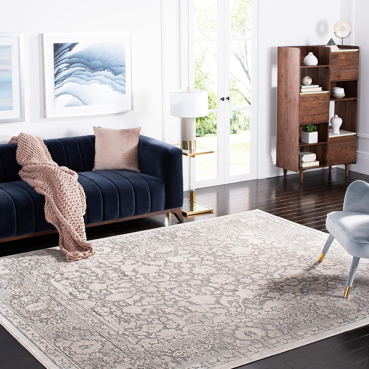 image:imageSAFAVIEH Area Rug 8x10 Reflection Collection Large Cream amp Ivory NonShedding amp Easy Cleaning Ideal for Living Room Bedroom Dining Space RFT667DDark GreyCream