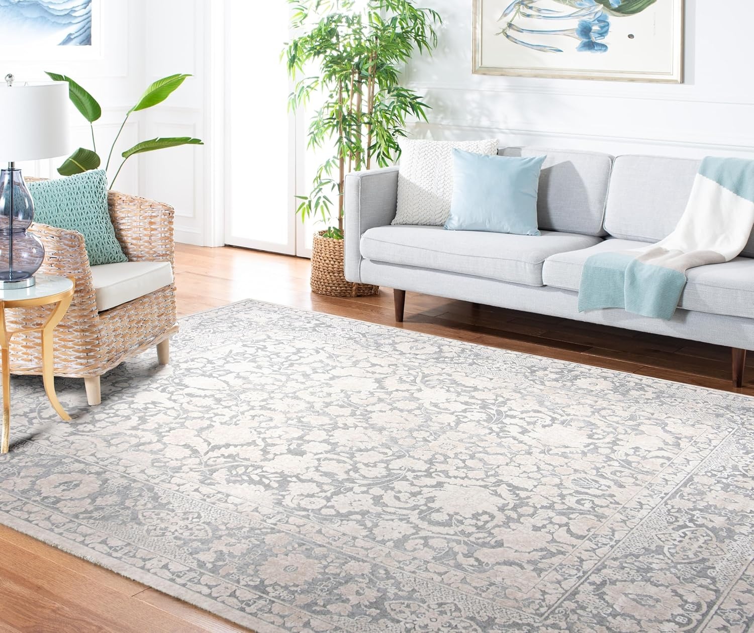 image:imageSAFAVIEH Area Rug 8x10 Reflection Collection Large Cream amp Ivory NonShedding amp Easy Cleaning Ideal for Living Room Bedroom Dining Space RFT667DLight GreyCream