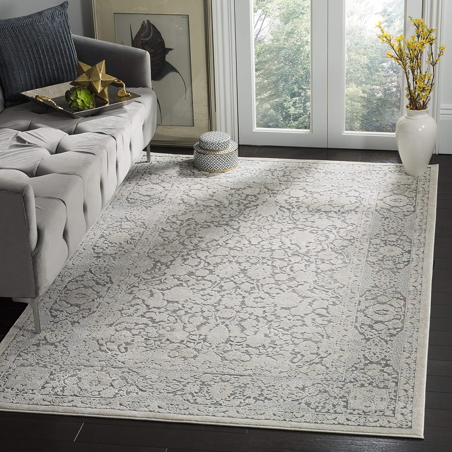 image:imageSAFAVIEH Area Rug 8x10 Reflection Collection Large Cream amp Ivory NonShedding amp Easy Cleaning Ideal for Living Room Bedroom Dining Space RFT667DDark GreyCream