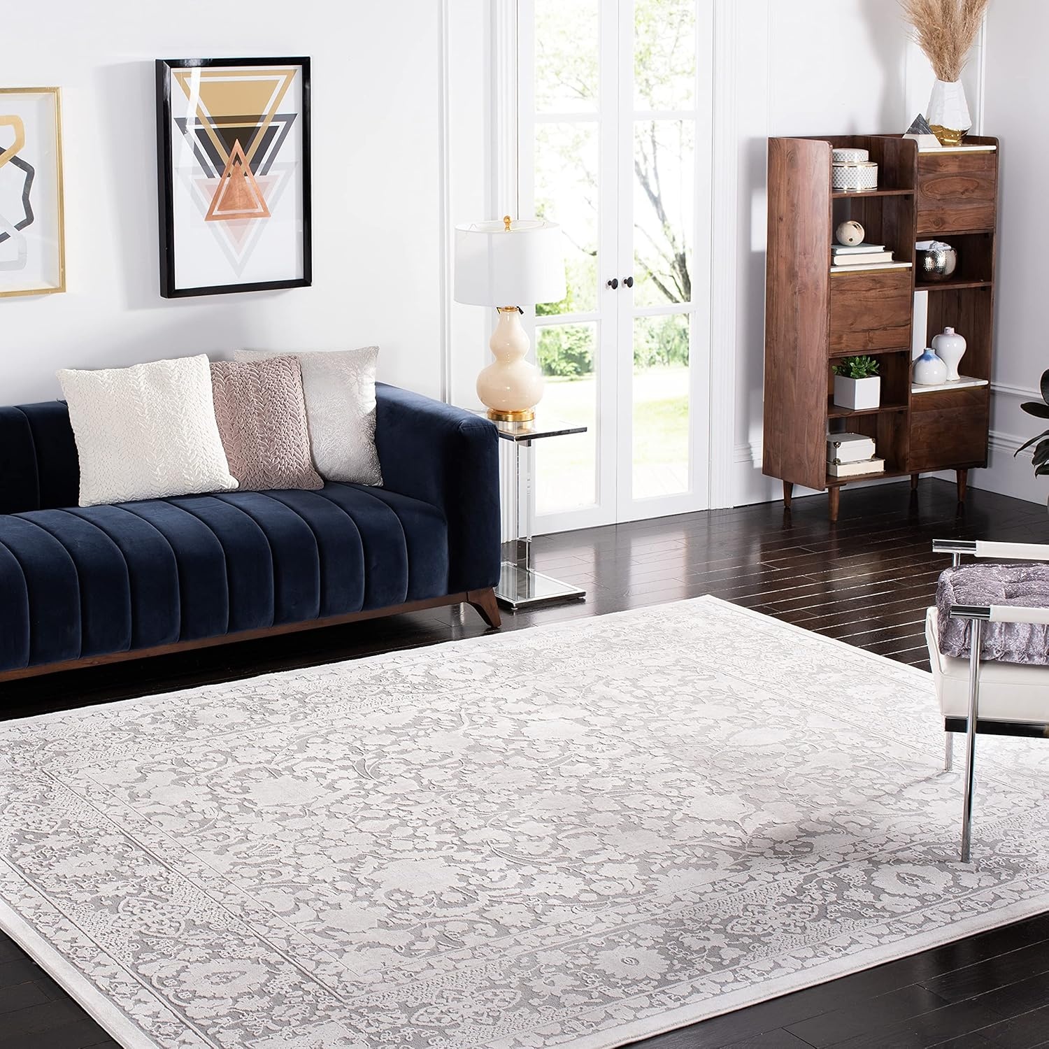 image:imageSAFAVIEH Area Rug 8x10 Reflection Collection Large Cream amp Ivory NonShedding amp Easy Cleaning Ideal for Living Room Bedroom Dining Space RFT667DLight GreyCream