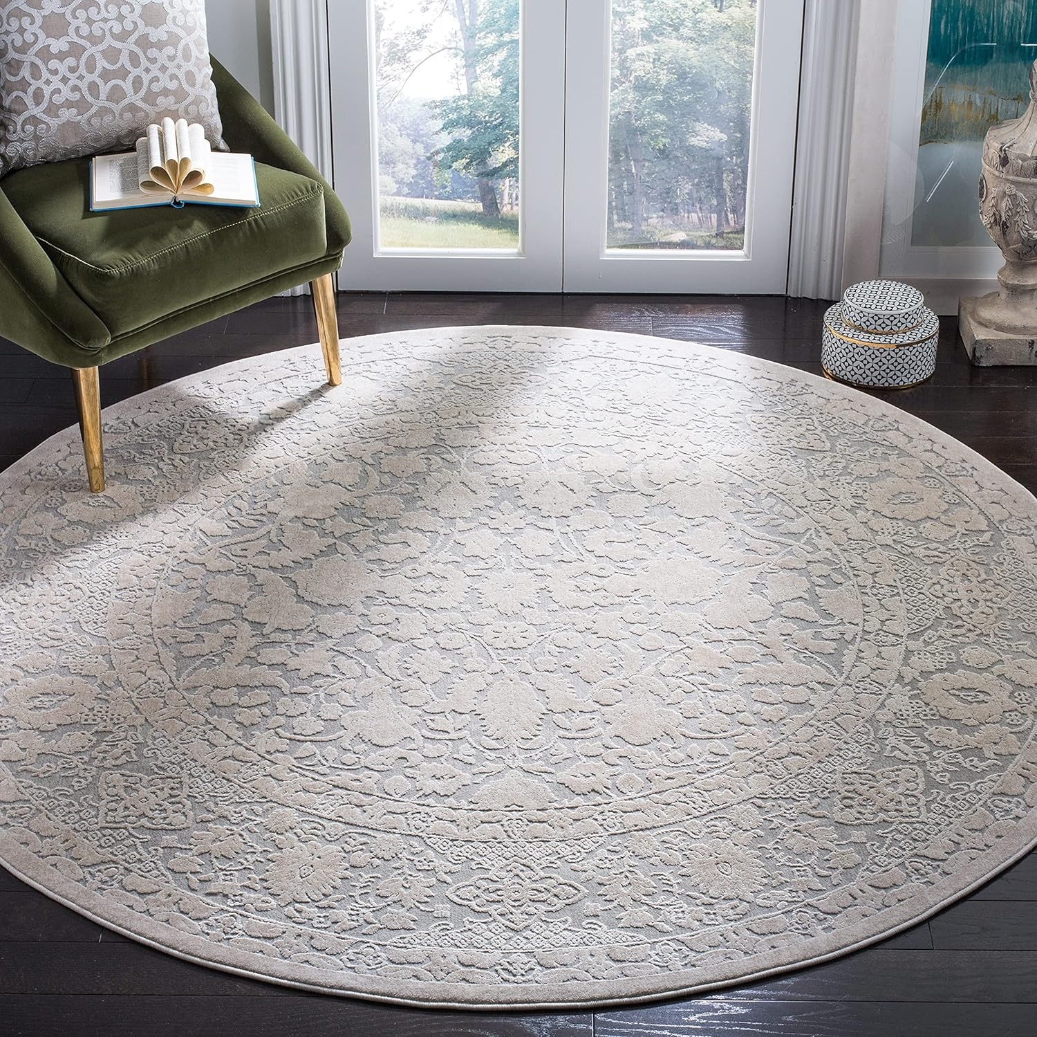 image:imageSAFAVIEH Area Rug 8x10 Reflection Collection Large Cream amp Ivory NonShedding amp Easy Cleaning Ideal for Living Room Bedroom Dining Space RFT667DLight GreyCream