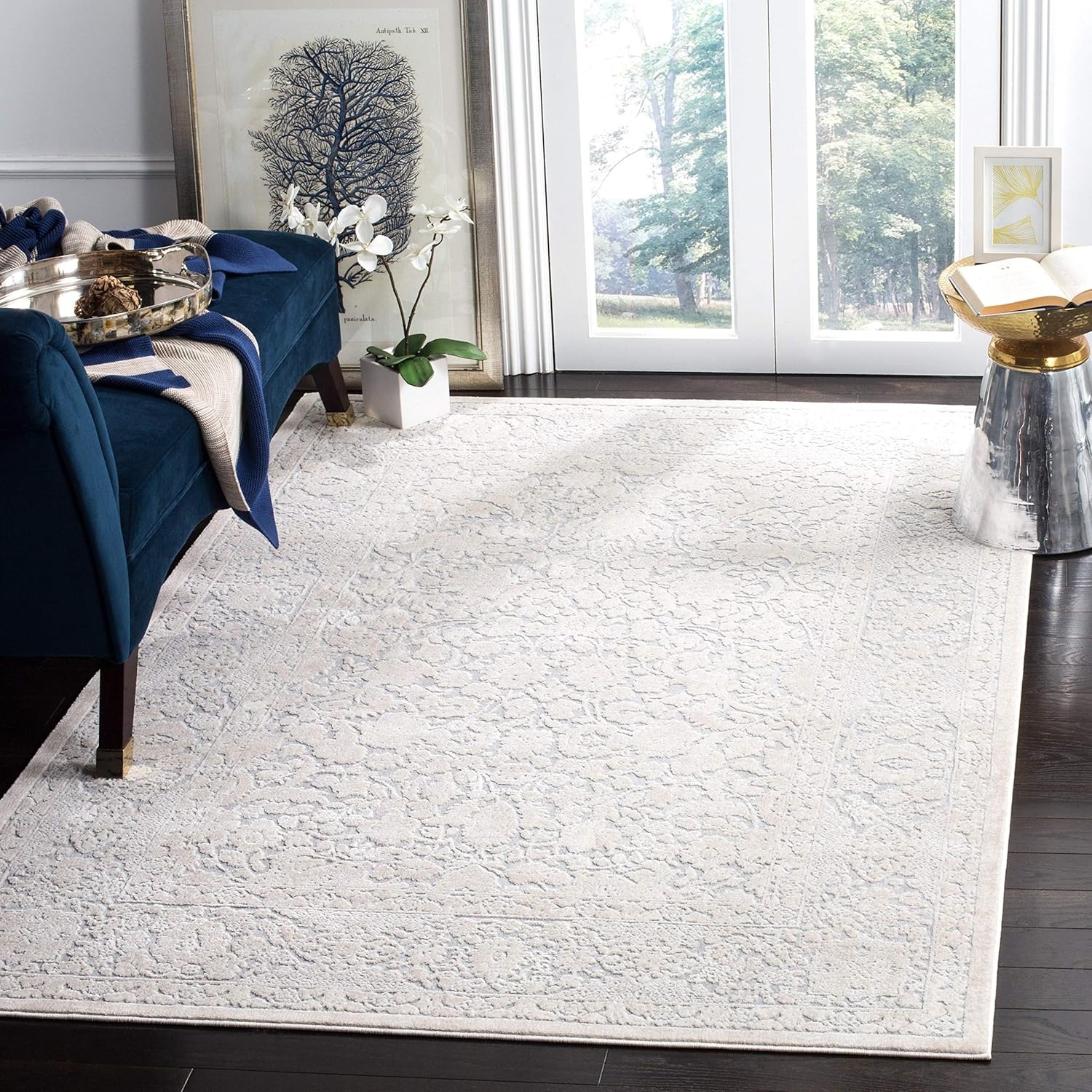 image:imageSAFAVIEH Area Rug 8x10 Reflection Collection Large Cream amp Ivory NonShedding amp Easy Cleaning Ideal for Living Room Bedroom Dining Space RFT667DLight GreyCream