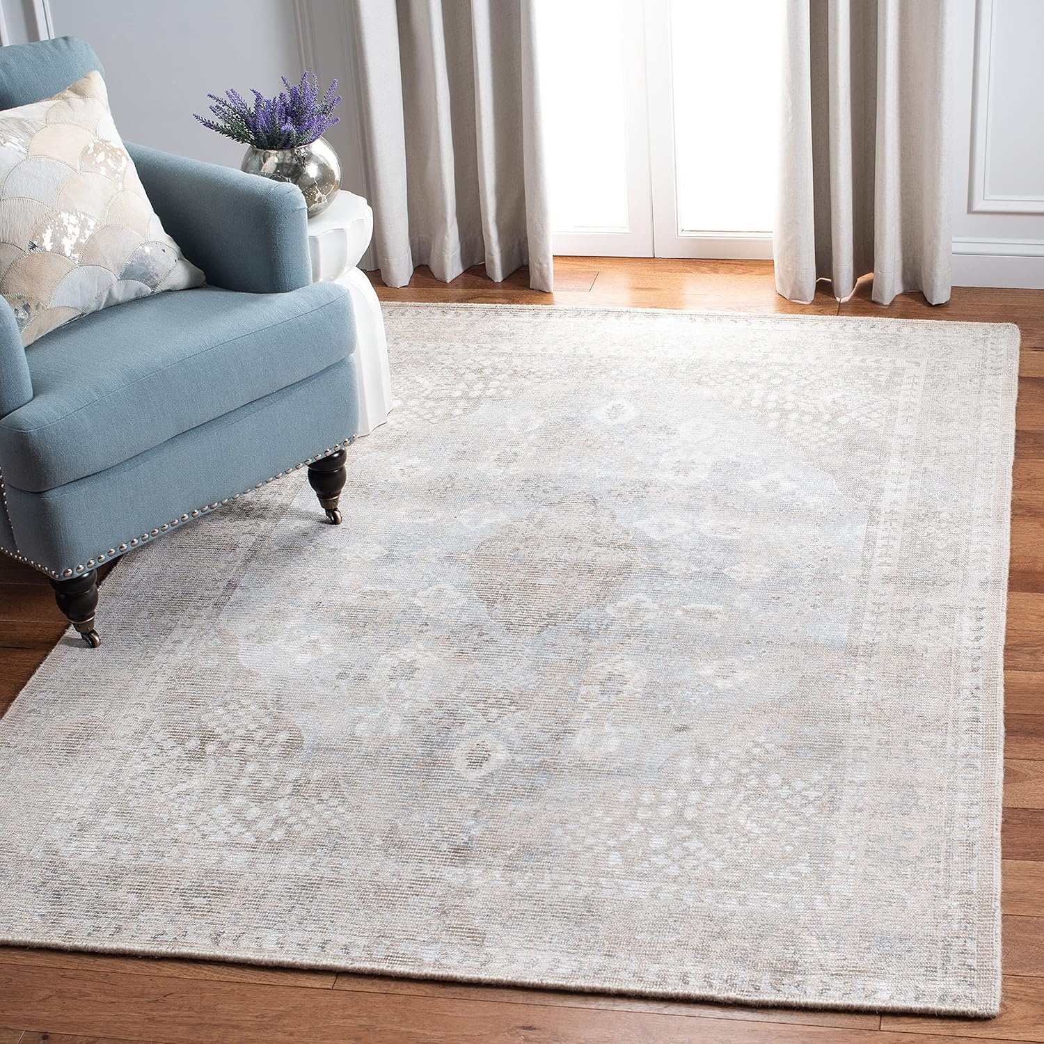 image:imageSAFAVIEH Area Rug 8x10 Restoration Vintage Collection Large Beige amp Sand Handmade Wool amp Viscose Ideal for Living Room Bedroom Office Dining Space RVT703BBeigeSand