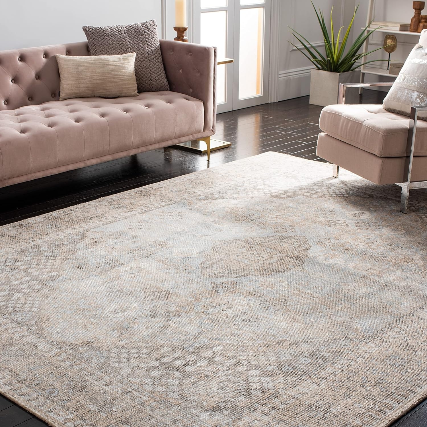 image:imageSAFAVIEH Area Rug 8x10 Restoration Vintage Collection Large Beige amp Sand Handmade Wool amp Viscose Ideal for Living Room Bedroom Office Dining Space RVT703BBeigeSand