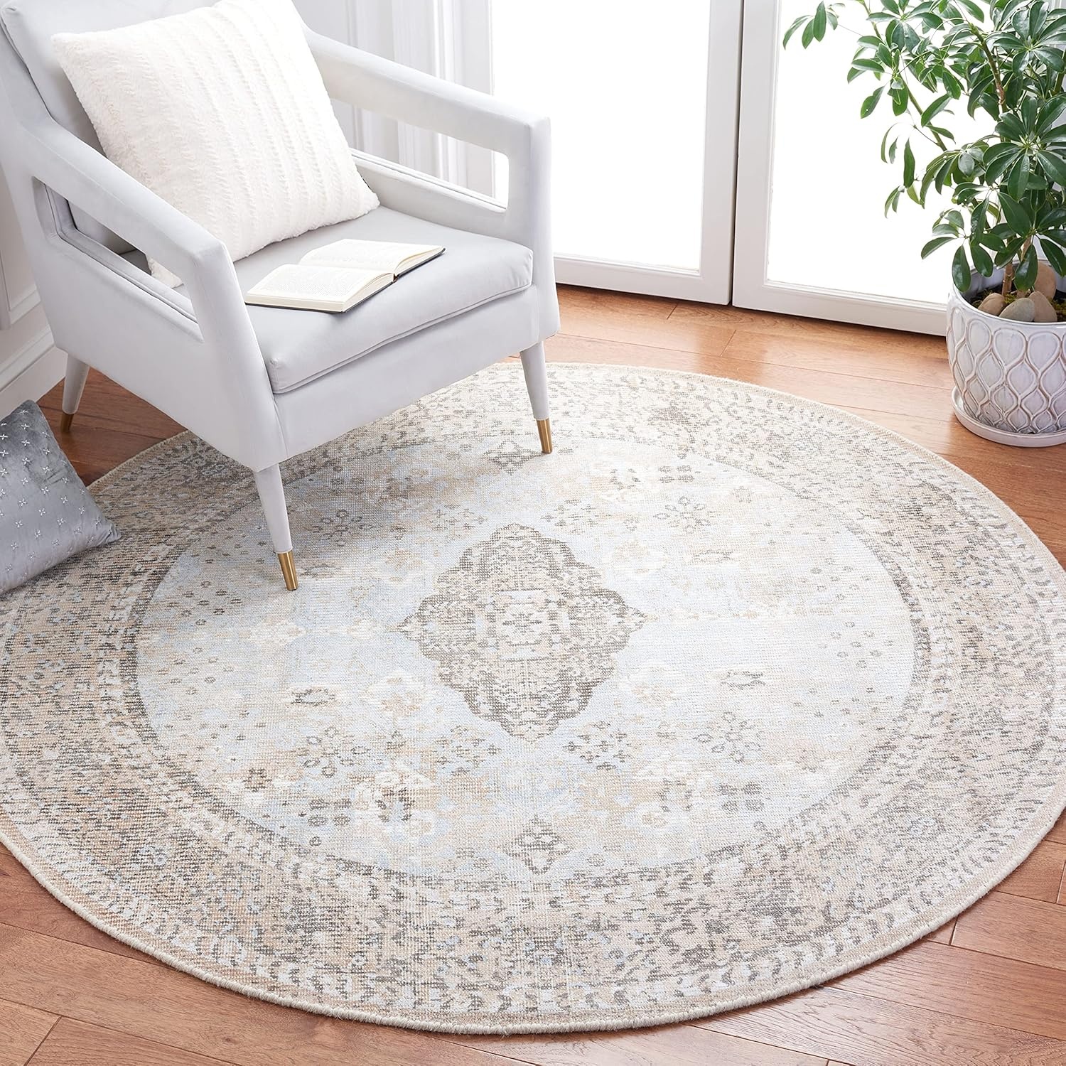 image:imageSAFAVIEH Area Rug 8x10 Restoration Vintage Collection Large Beige amp Sand Handmade Wool amp Viscose Ideal for Living Room Bedroom Office Dining Space RVT703BBeigeSand