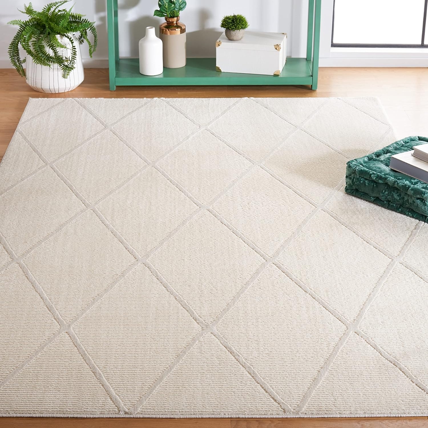 image:imageSAFAVIEH Area Rug 8x10 Revive Collection Large Green Trellis Pattern NonShedding amp Easy Cleaning Ideal for Living Room Bedroom Office Dining Space REV104YIvory