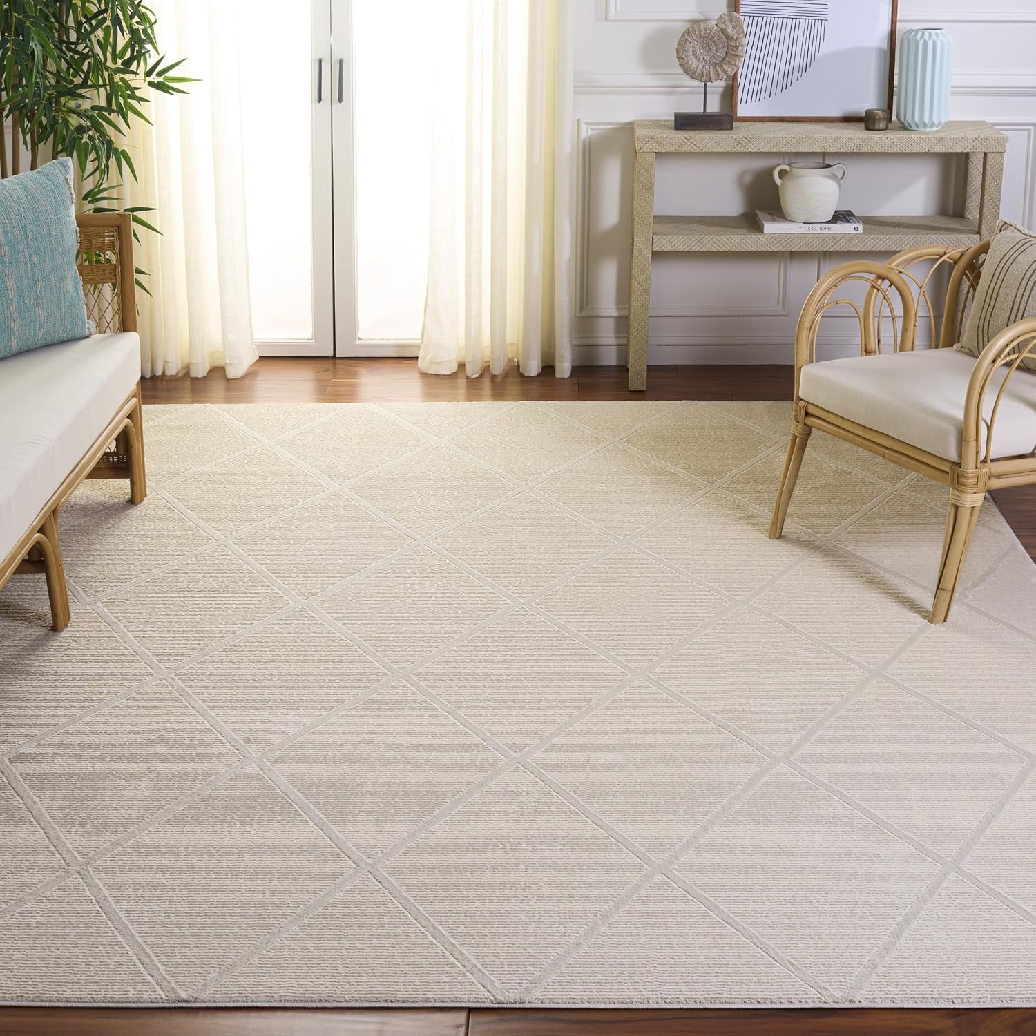 image:imageSAFAVIEH Area Rug 8x10 Revive Collection Large Green Trellis Pattern NonShedding amp Easy Cleaning Ideal for Living Room Bedroom Office Dining Space REV104YIvory