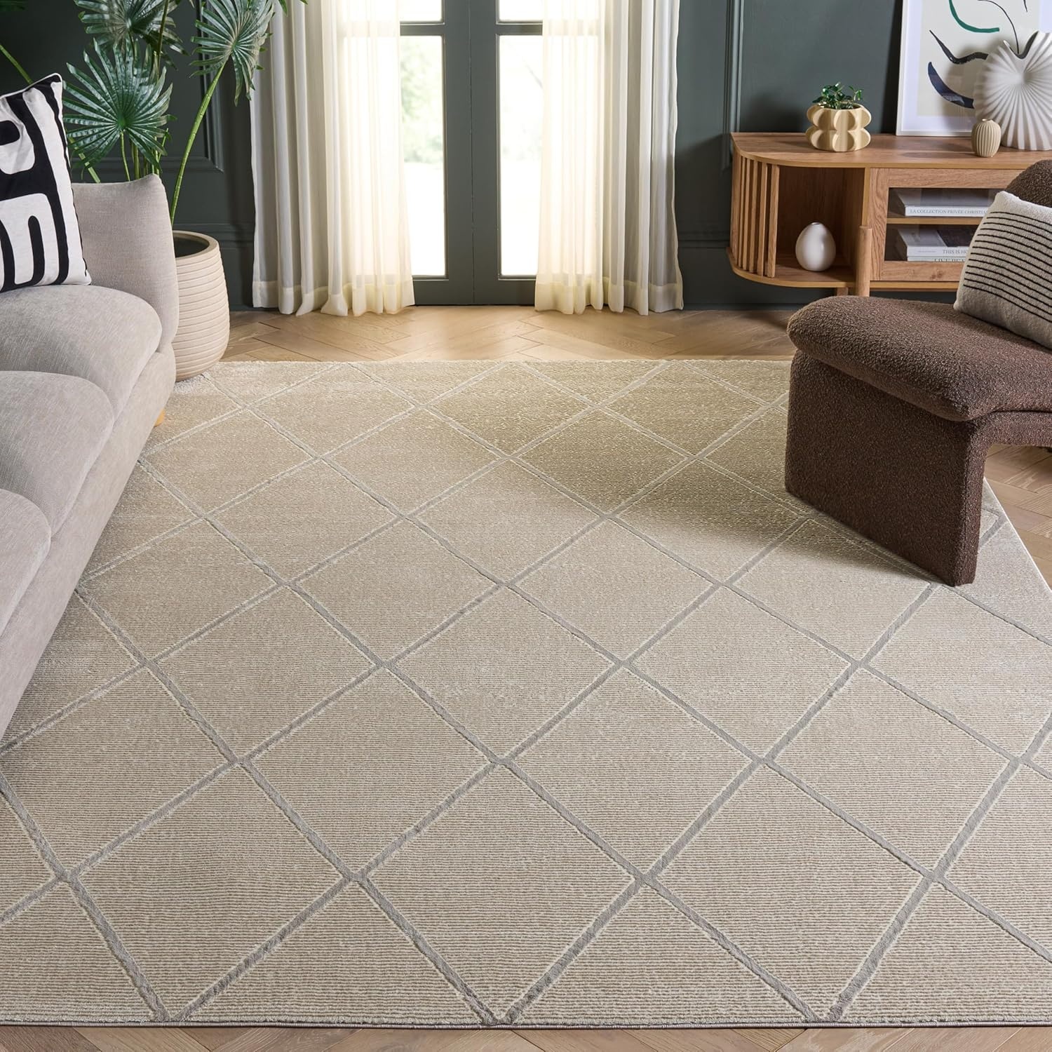image:imageSAFAVIEH Area Rug 8x10 Revive Collection Large Green Trellis Pattern NonShedding amp Easy Cleaning Ideal for Living Room Bedroom Office Dining Space REV104YBeige