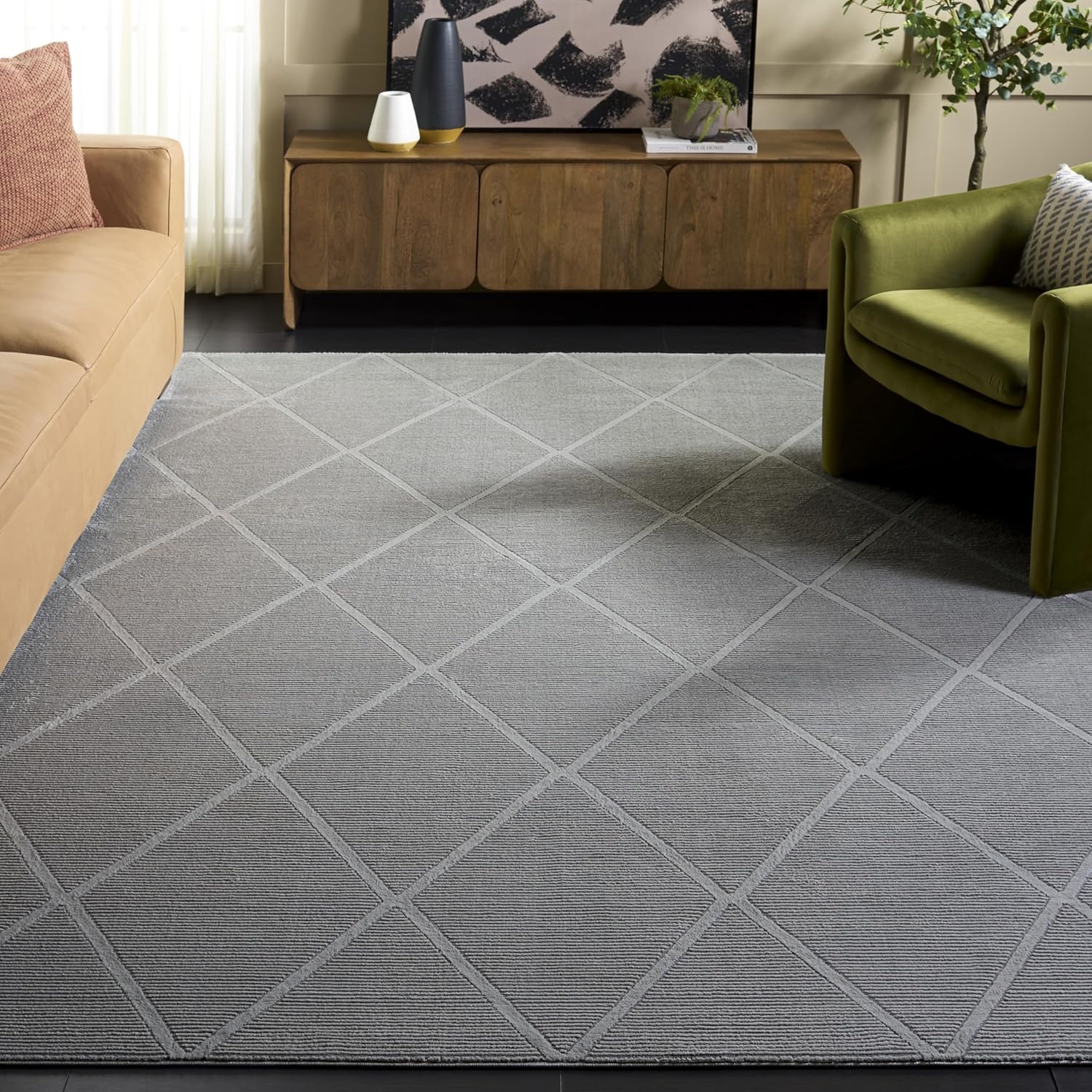 image:imageSAFAVIEH Area Rug 8x10 Revive Collection Large Green Trellis Pattern NonShedding amp Easy Cleaning Ideal for Living Room Bedroom Office Dining Space REV104YGrey