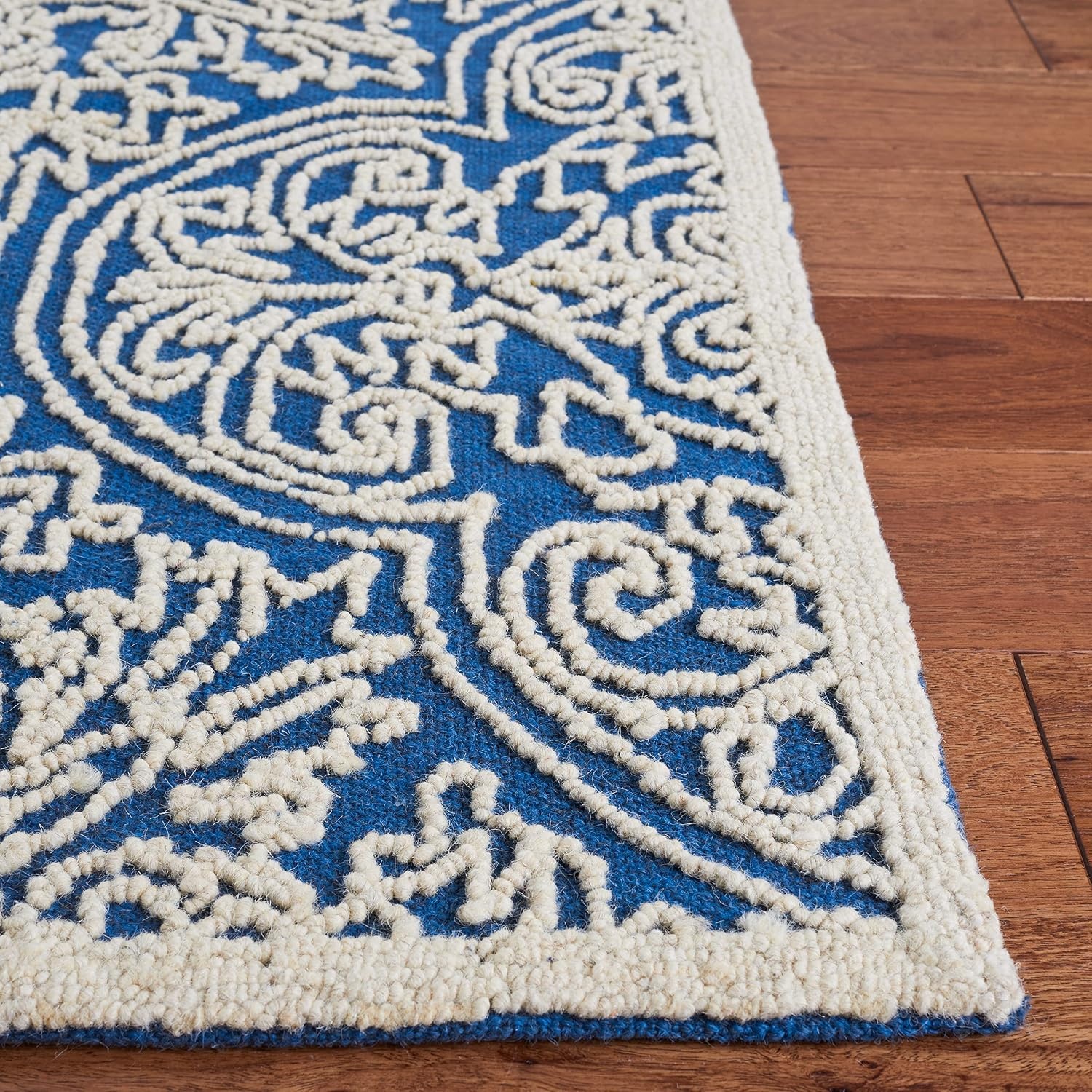 image:imageSAFAVIEH Area Rug 8x10 Trace Collection Large Ivory Handmade Wool Ideal for Living Room Bedroom Office Dining Space TRC101CBlueIvory