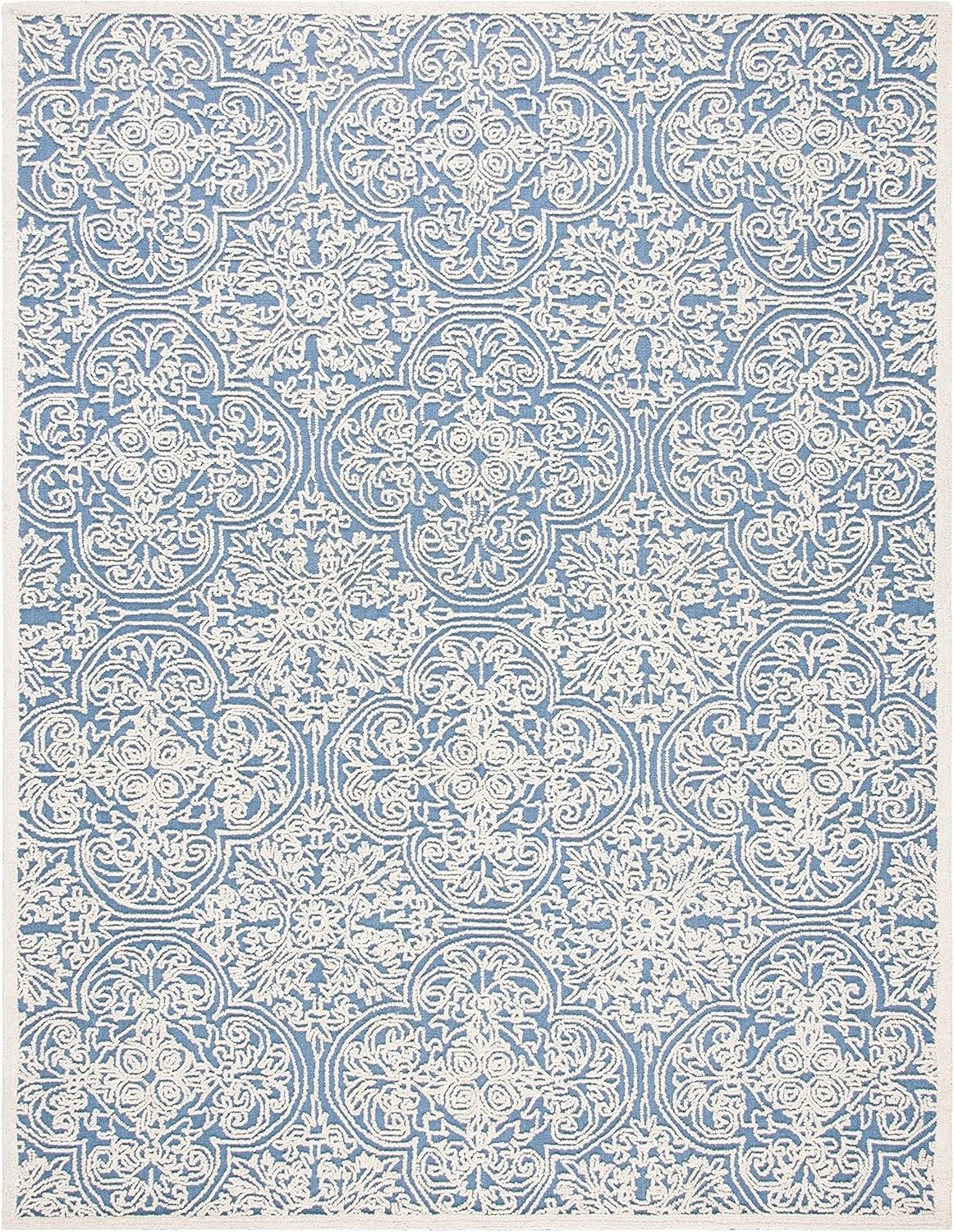 image:imageSAFAVIEH Area Rug 8x10 Trace Collection Large Ivory Handmade Wool Ideal for Living Room Bedroom Office Dining Space TRC101CBlueIvory