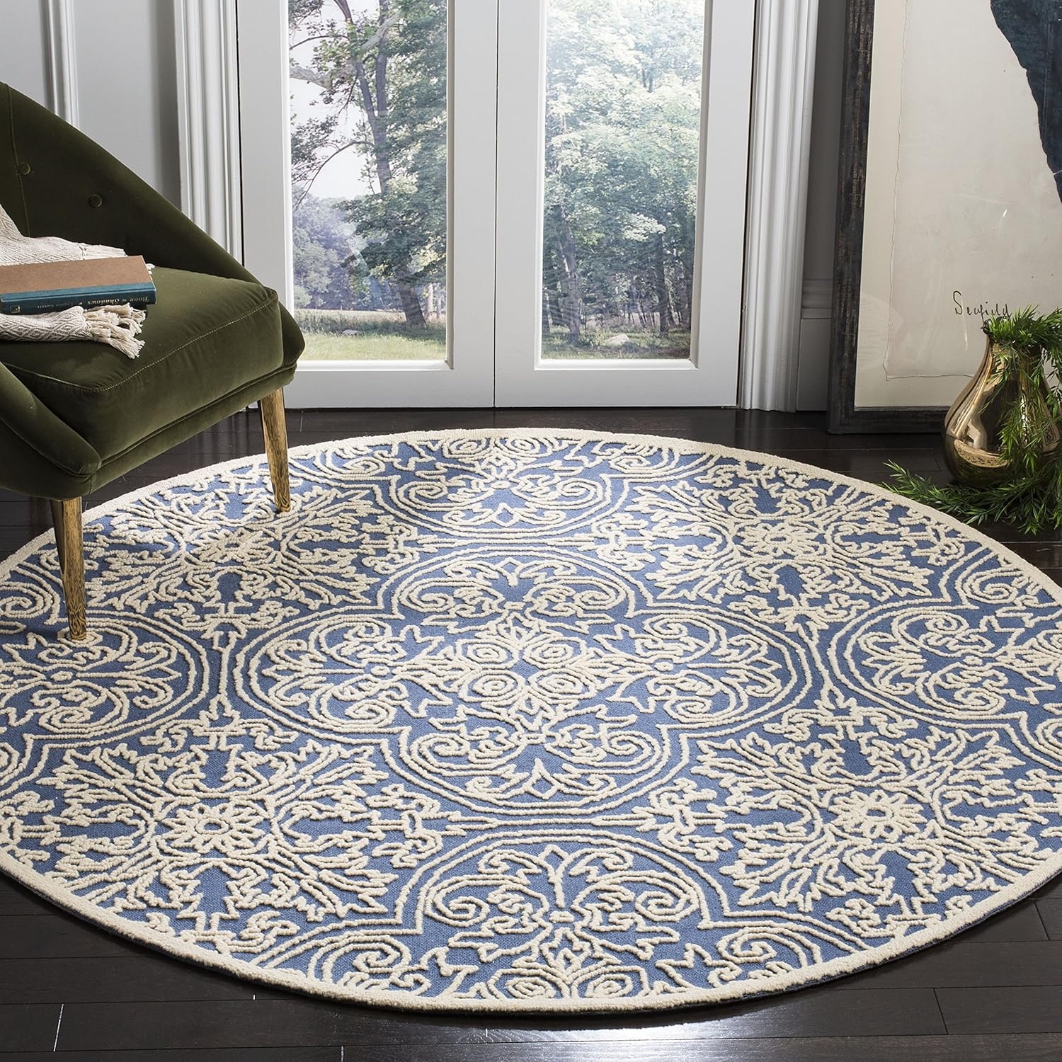 image:imageSAFAVIEH Area Rug 8x10 Trace Collection Large Ivory Handmade Wool Ideal for Living Room Bedroom Office Dining Space TRC101CBlueIvory