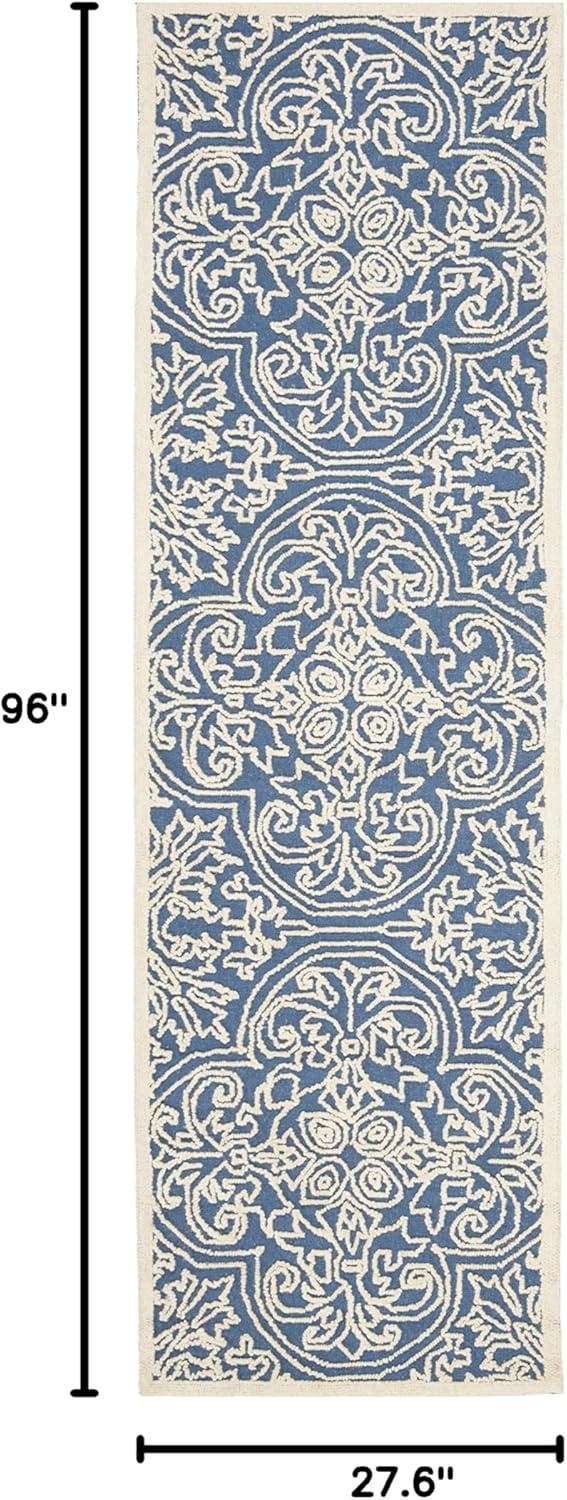 image:imageSAFAVIEH Area Rug 8x10 Trace Collection Large Ivory Handmade Wool Ideal for Living Room Bedroom Office Dining Space TRC101CBlueIvory