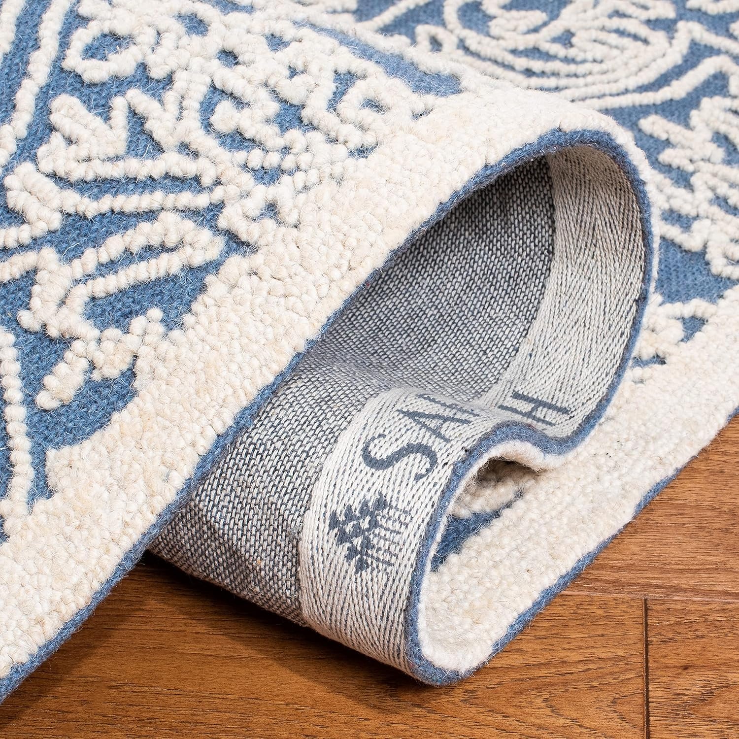 image:imageSAFAVIEH Area Rug 8x10 Trace Collection Large Ivory Handmade Wool Ideal for Living Room Bedroom Office Dining Space TRC101CBlueIvory