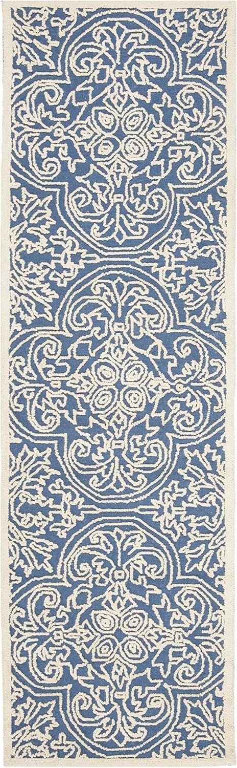 image:imageSAFAVIEH Area Rug 8x10 Trace Collection Large Ivory Handmade Wool Ideal for Living Room Bedroom Office Dining Space TRC101CBlueIvory