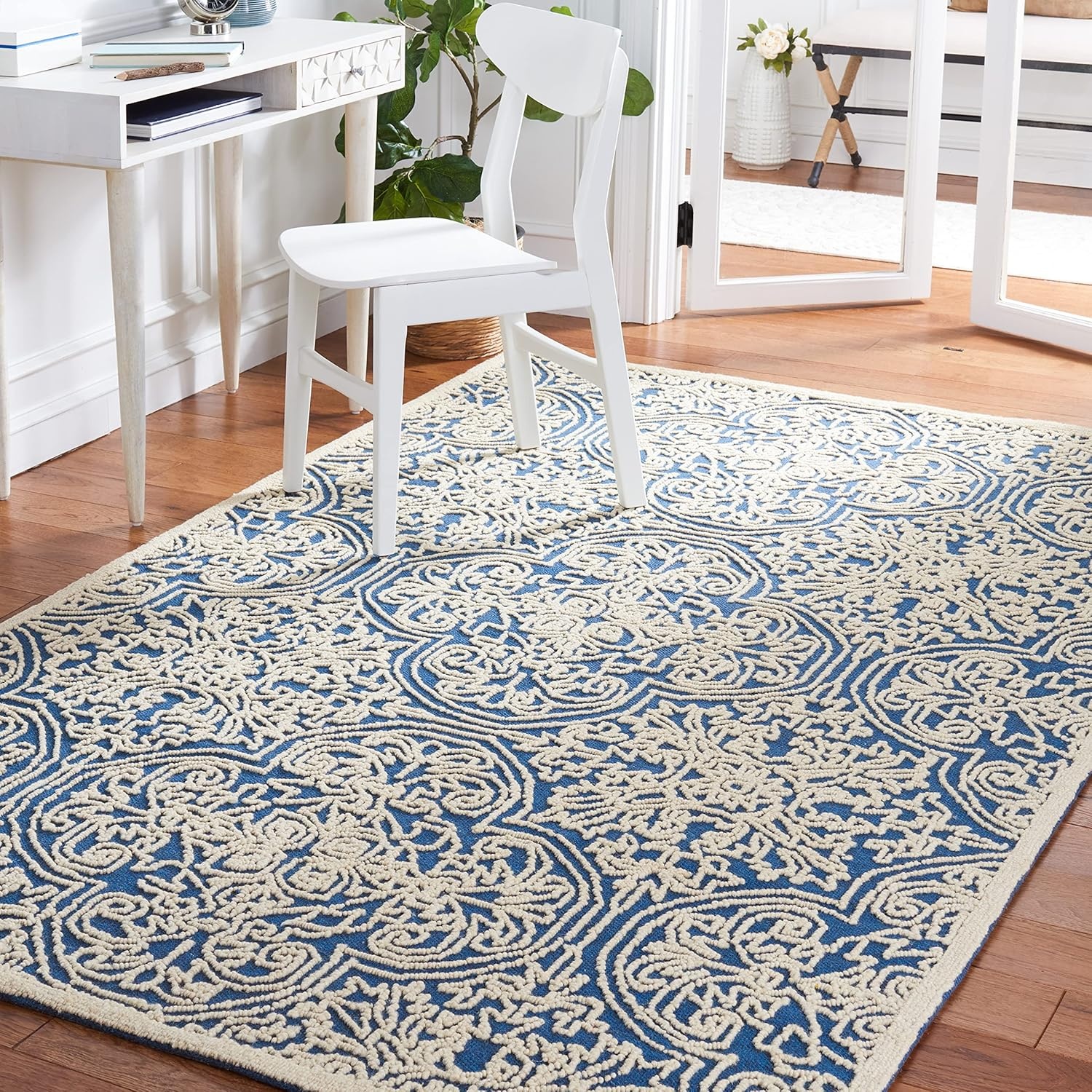 image:imageSAFAVIEH Area Rug 8x10 Trace Collection Large Ivory Handmade Wool Ideal for Living Room Bedroom Office Dining Space TRC101CBlueIvory