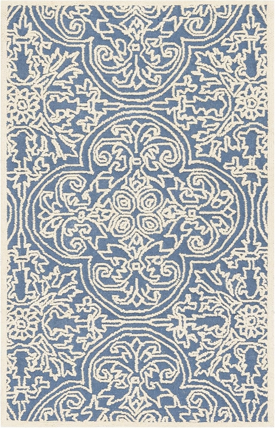 image:imageSAFAVIEH Area Rug 8x10 Trace Collection Large Ivory Handmade Wool Ideal for Living Room Bedroom Office Dining Space TRC101CBlueIvory