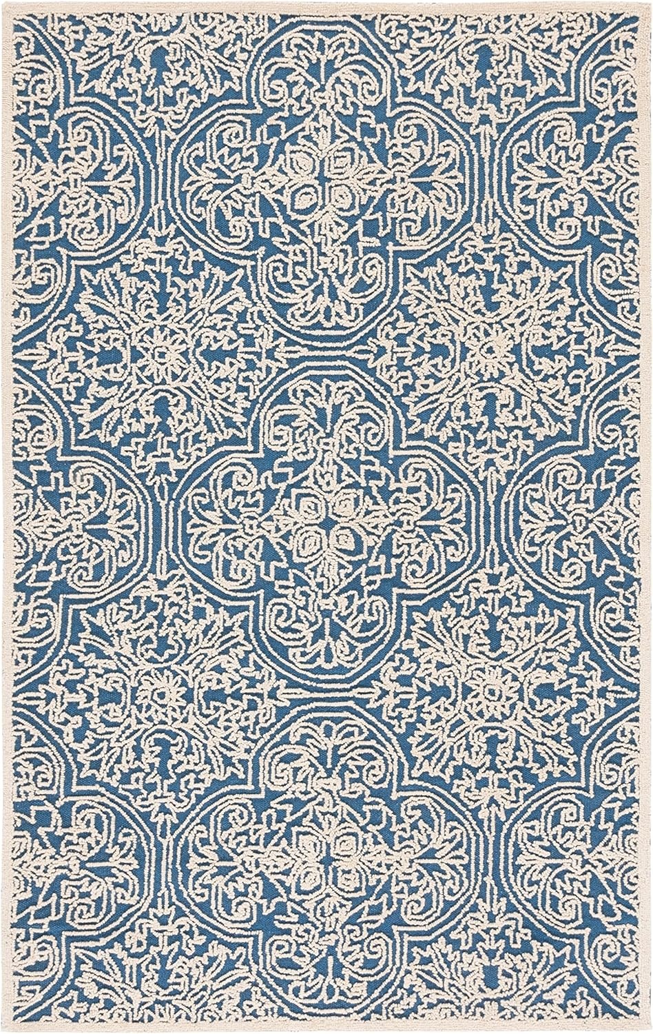 image:imageSAFAVIEH Area Rug 8x10 Trace Collection Large Ivory Handmade Wool Ideal for Living Room Bedroom Office Dining Space TRC101CBlueIvory