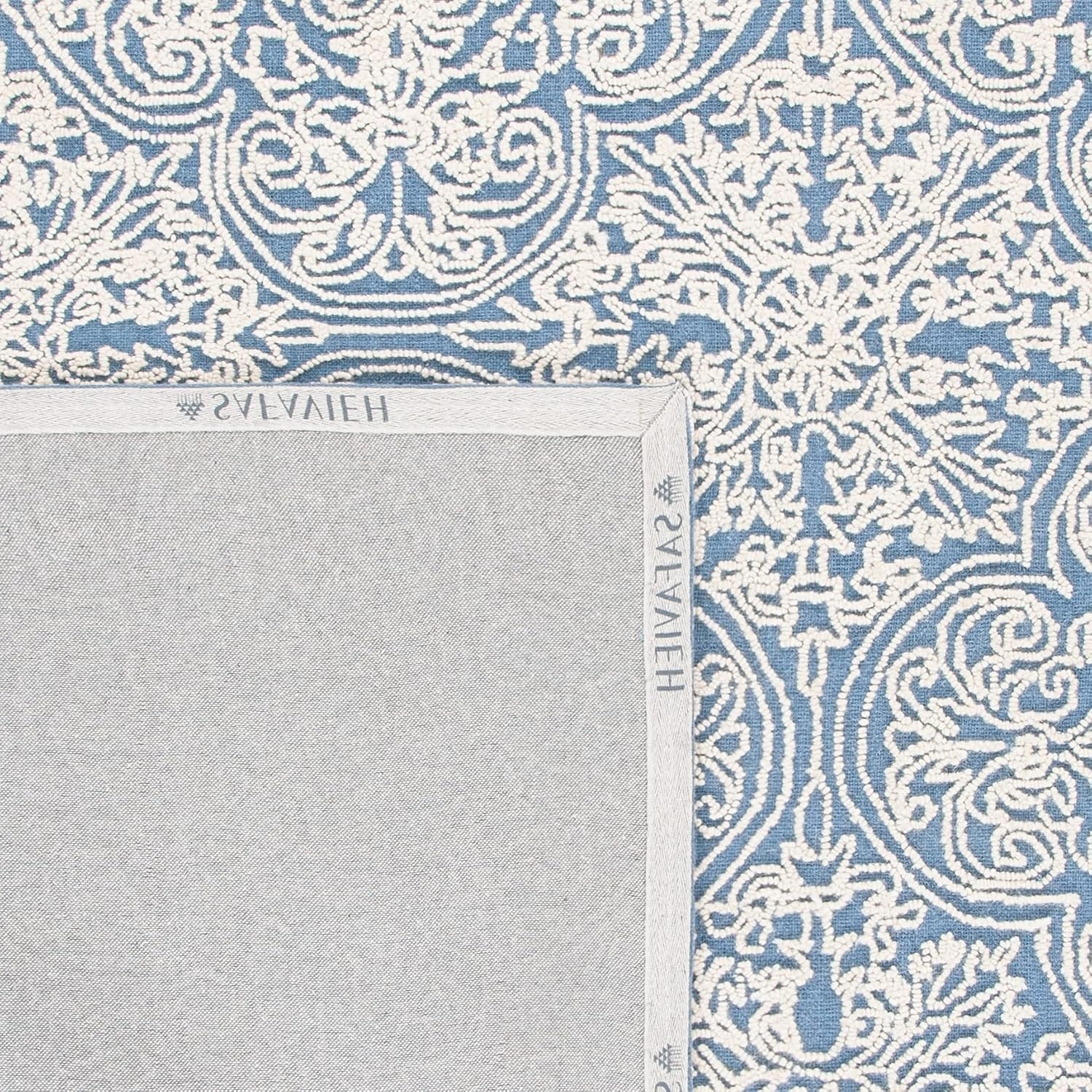 image:imageSAFAVIEH Area Rug 8x10 Trace Collection Large Ivory Handmade Wool Ideal for Living Room Bedroom Office Dining Space TRC101CBlueIvory