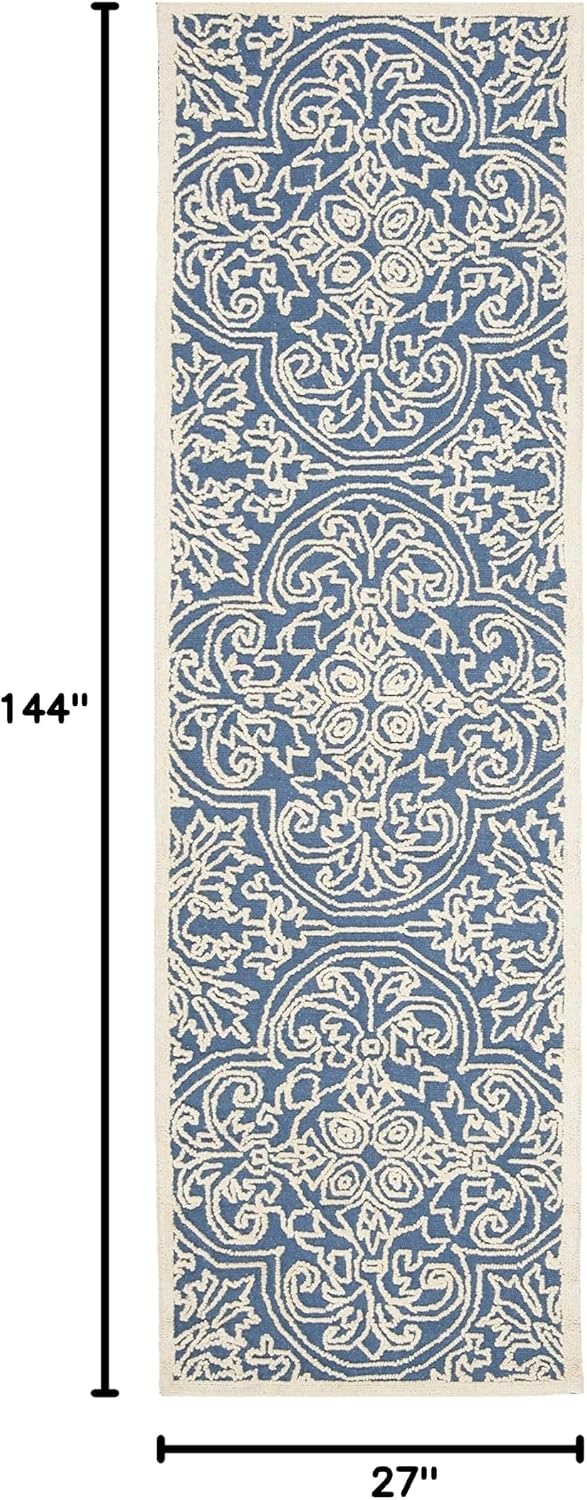 image:imageSAFAVIEH Area Rug 8x10 Trace Collection Large Ivory Handmade Wool Ideal for Living Room Bedroom Office Dining Space TRC101CBlueIvory
