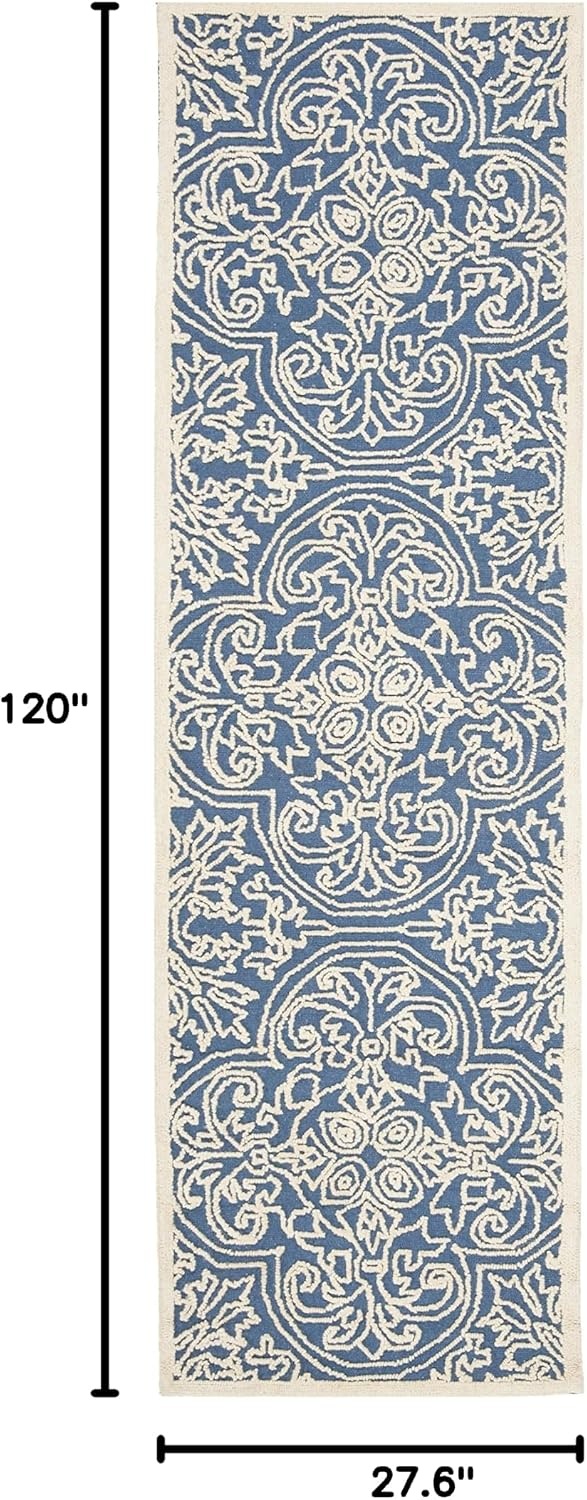 image:imageSAFAVIEH Area Rug 8x10 Trace Collection Large Ivory Handmade Wool Ideal for Living Room Bedroom Office Dining Space TRC101CBlueIvory