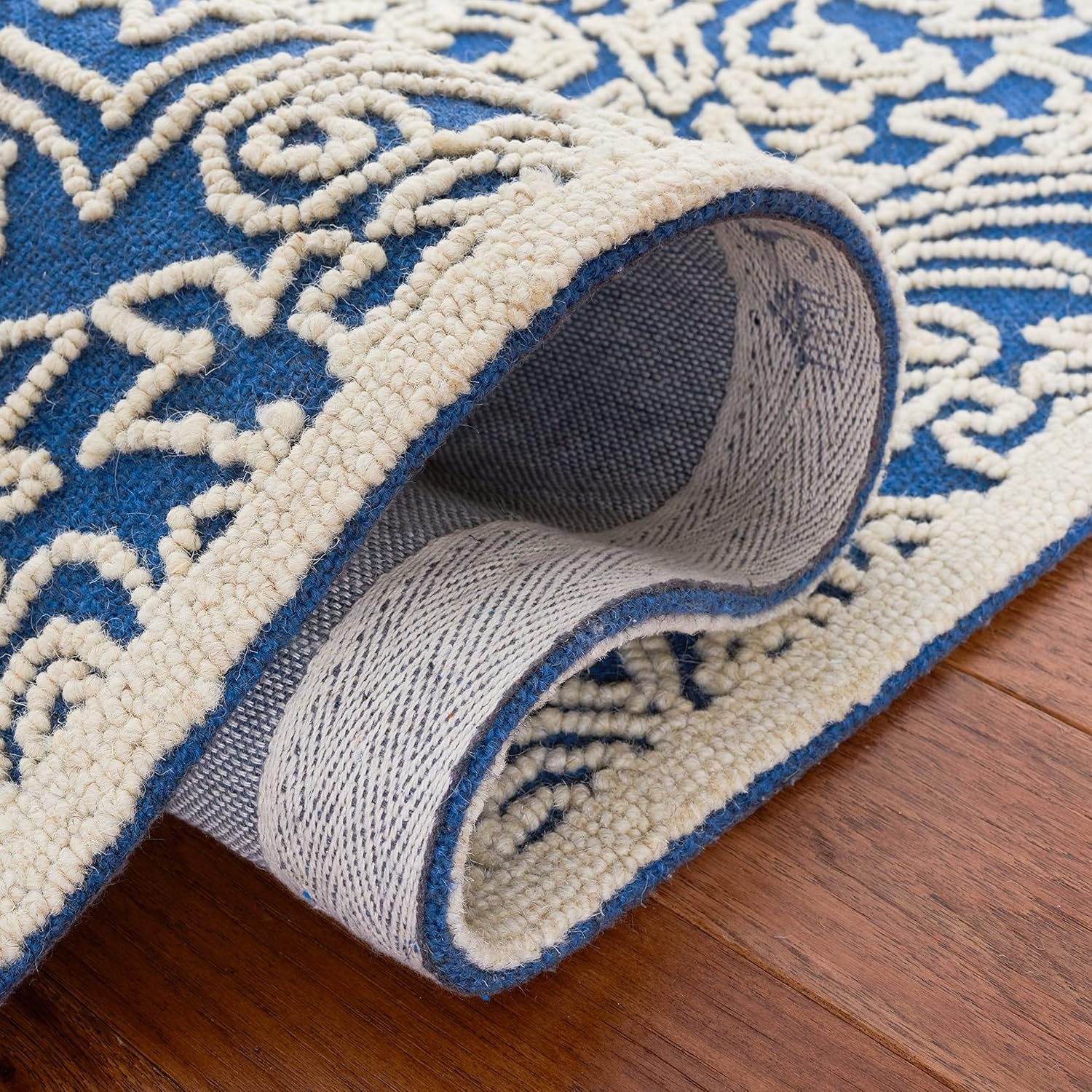 image:imageSAFAVIEH Area Rug 8x10 Trace Collection Large Ivory Handmade Wool Ideal for Living Room Bedroom Office Dining Space TRC101CBlueIvory