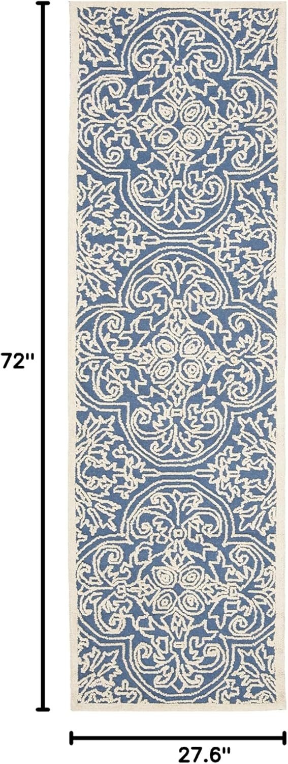 image:imageSAFAVIEH Area Rug 8x10 Trace Collection Large Ivory Handmade Wool Ideal for Living Room Bedroom Office Dining Space TRC101CBlueIvory