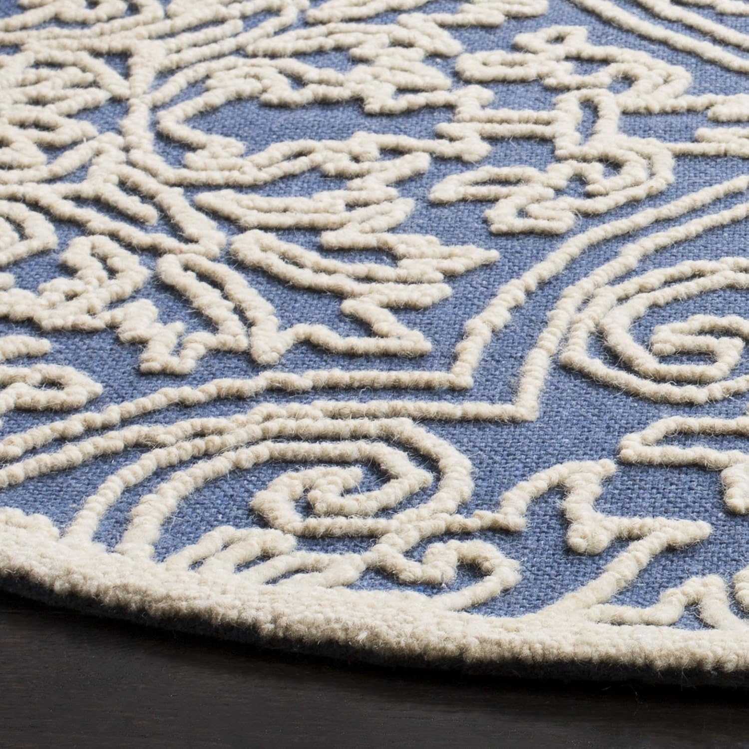 image:imageSAFAVIEH Area Rug 8x10 Trace Collection Large Ivory Handmade Wool Ideal for Living Room Bedroom Office Dining Space TRC101CBlueIvory