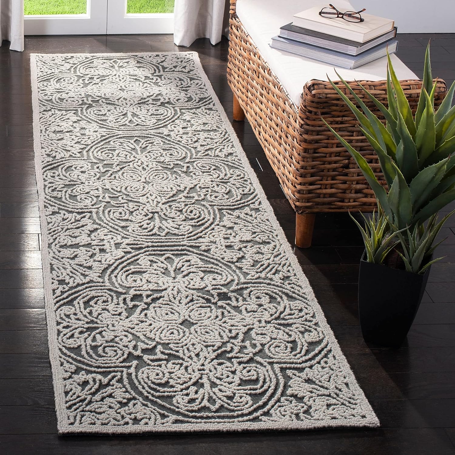 image:imageSAFAVIEH Area Rug 8x10 Trace Collection Large Ivory Handmade Wool Ideal for Living Room Bedroom Office Dining Space TRC101CDark GreyLight Grey