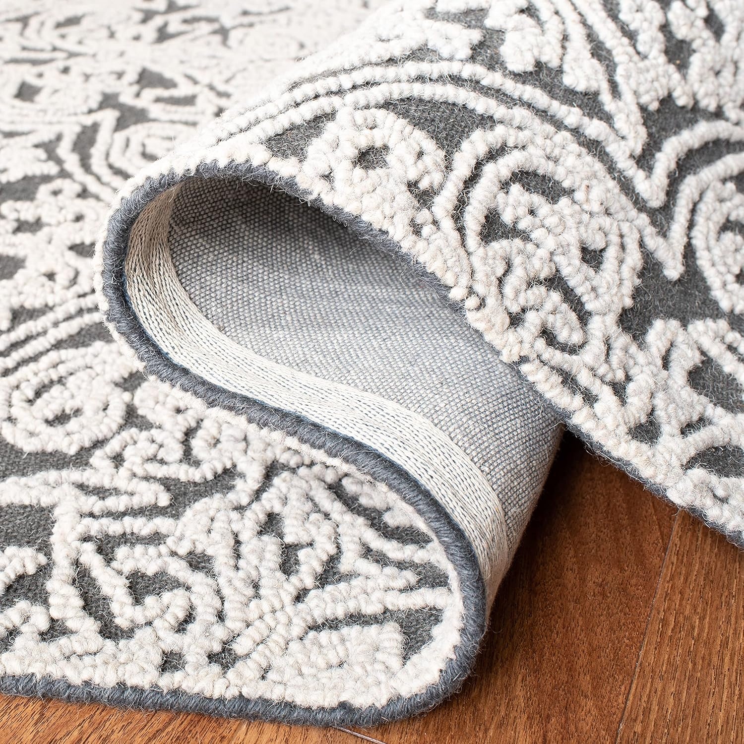 image:imageSAFAVIEH Area Rug 8x10 Trace Collection Large Ivory Handmade Wool Ideal for Living Room Bedroom Office Dining Space TRC101CDark GreyLight Grey