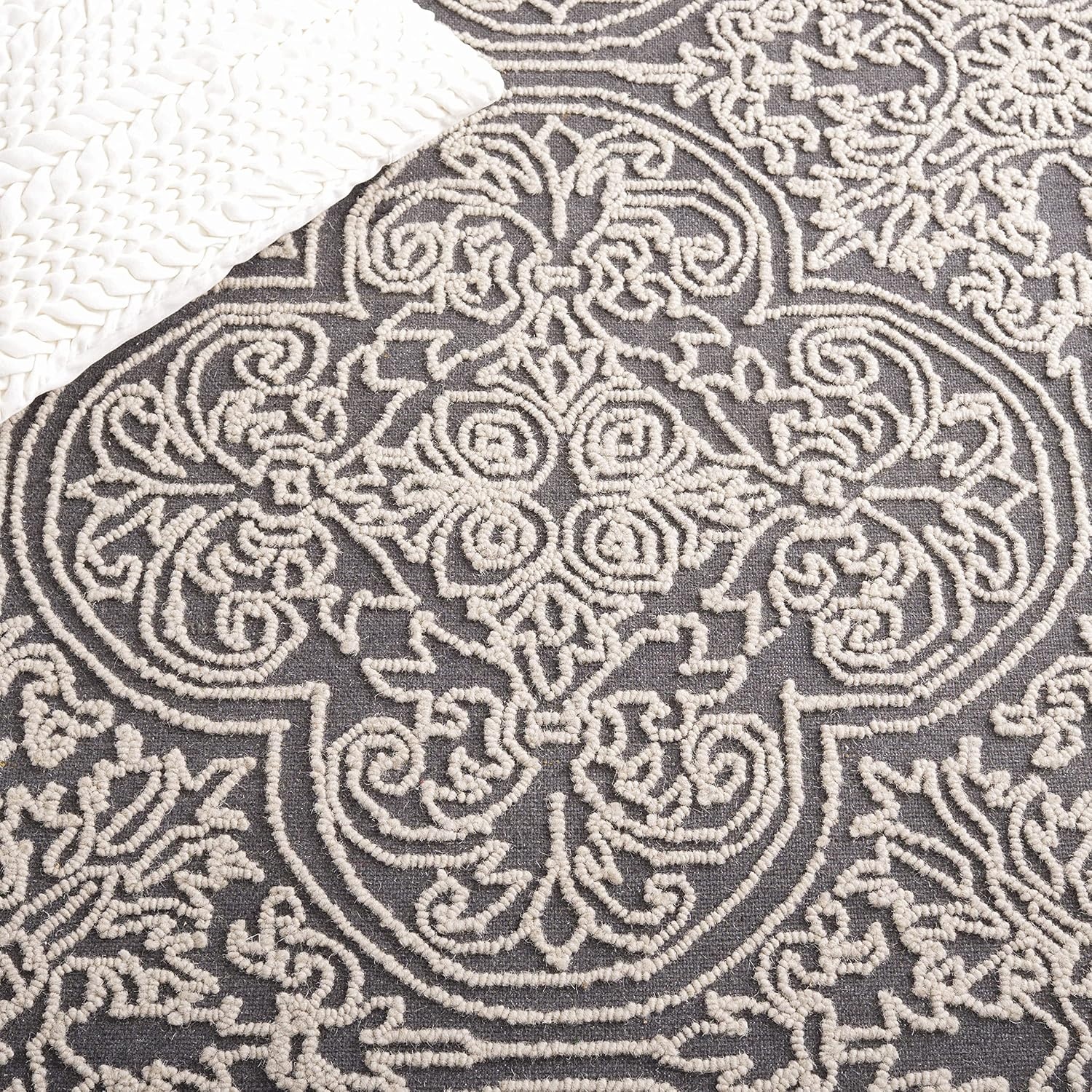 image:imageSAFAVIEH Area Rug 8x10 Trace Collection Large Ivory Handmade Wool Ideal for Living Room Bedroom Office Dining Space TRC101CDark GreyLight Grey