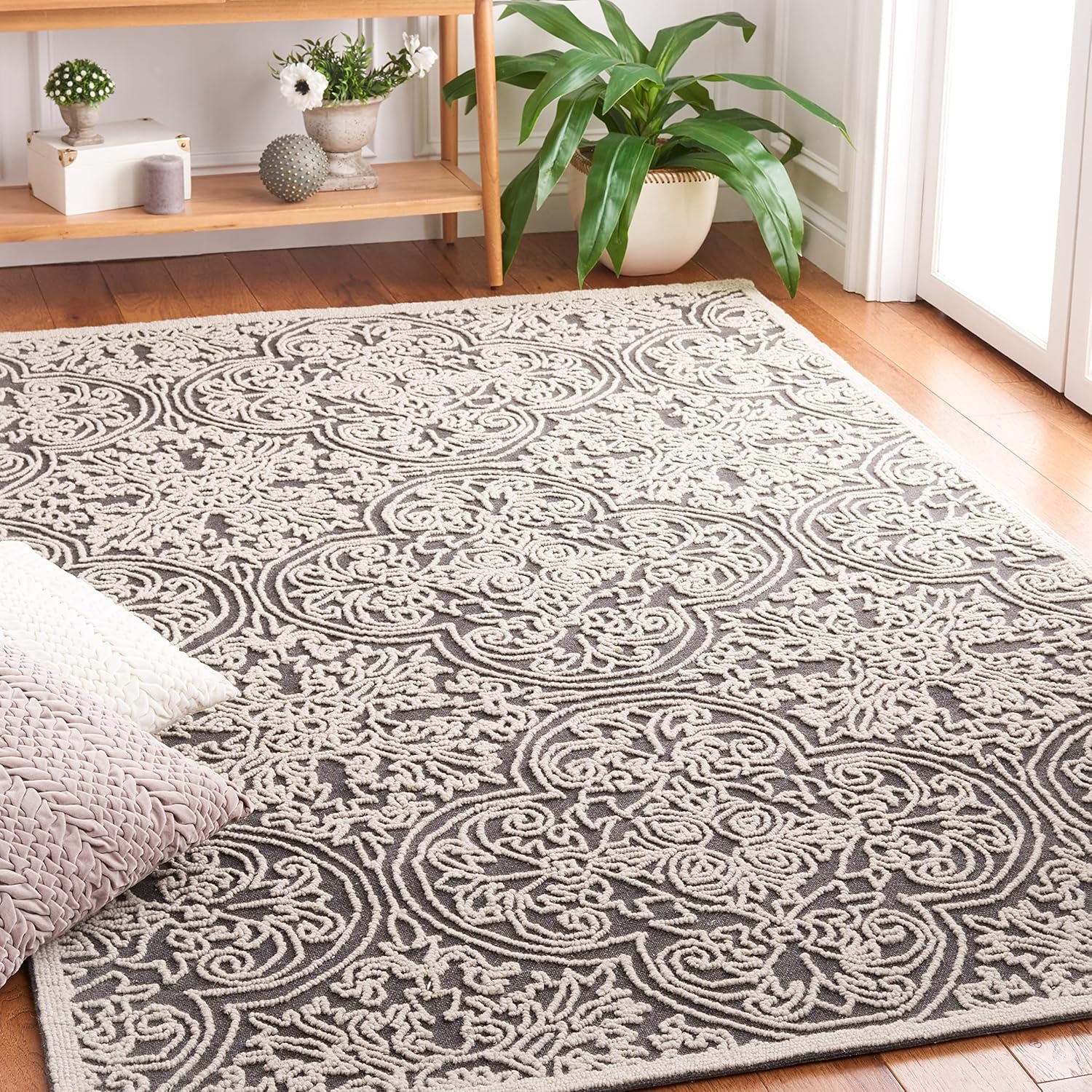 image:imageSAFAVIEH Area Rug 8x10 Trace Collection Large Ivory Handmade Wool Ideal for Living Room Bedroom Office Dining Space TRC101CDark GreyLight Grey