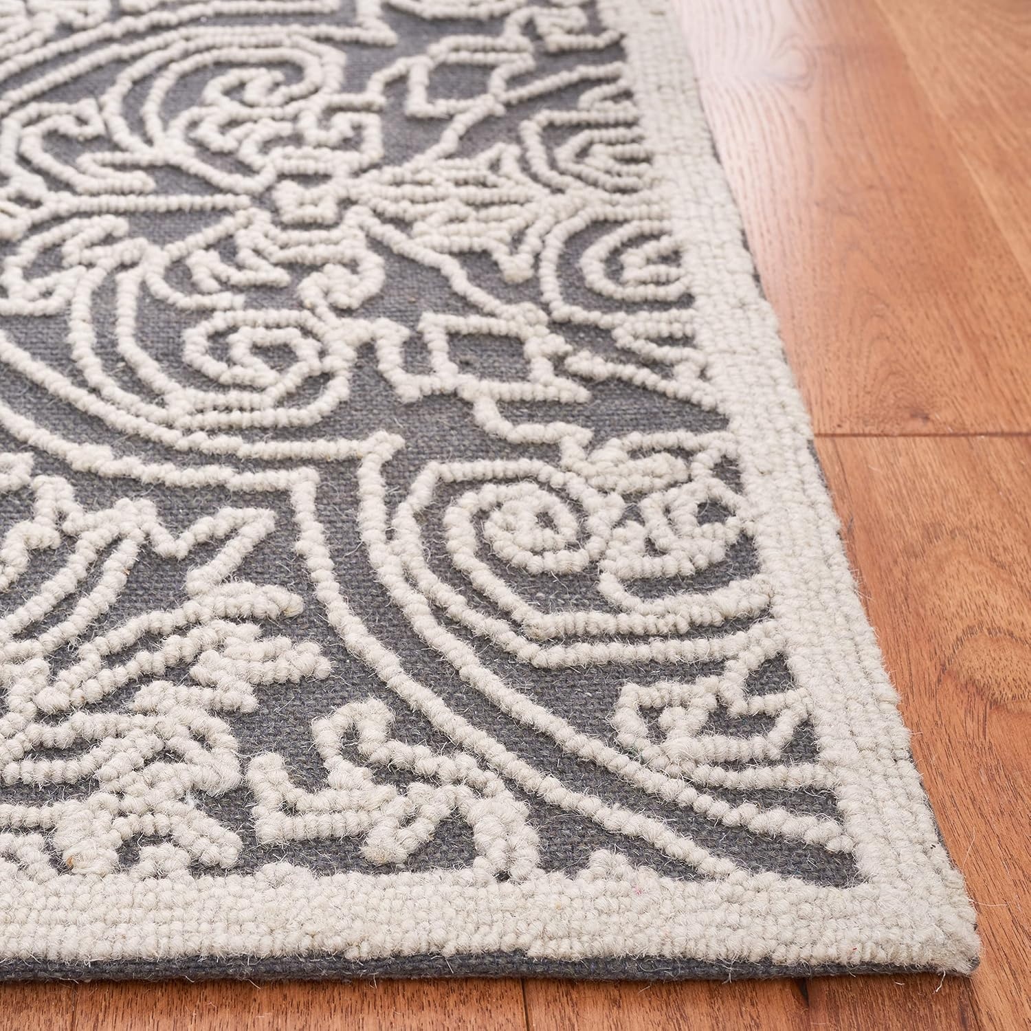 image:imageSAFAVIEH Area Rug 8x10 Trace Collection Large Ivory Handmade Wool Ideal for Living Room Bedroom Office Dining Space TRC101CDark GreyLight Grey