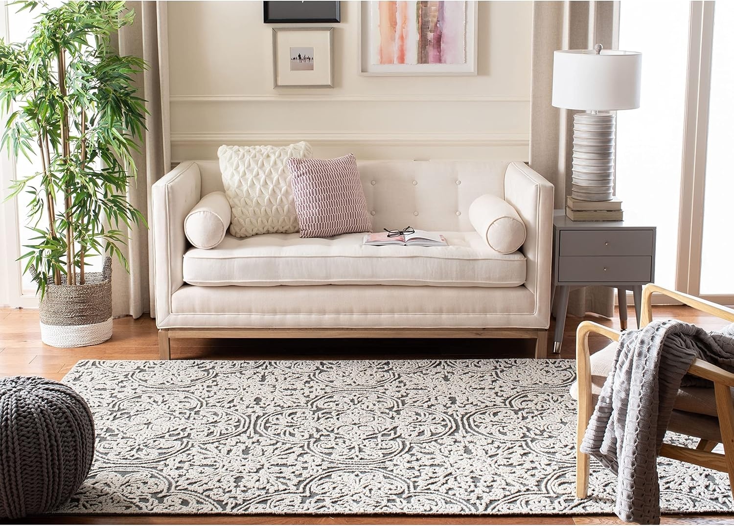 image:imageSAFAVIEH Area Rug 8x10 Trace Collection Large Ivory Handmade Wool Ideal for Living Room Bedroom Office Dining Space TRC101CDark GreyLight Grey