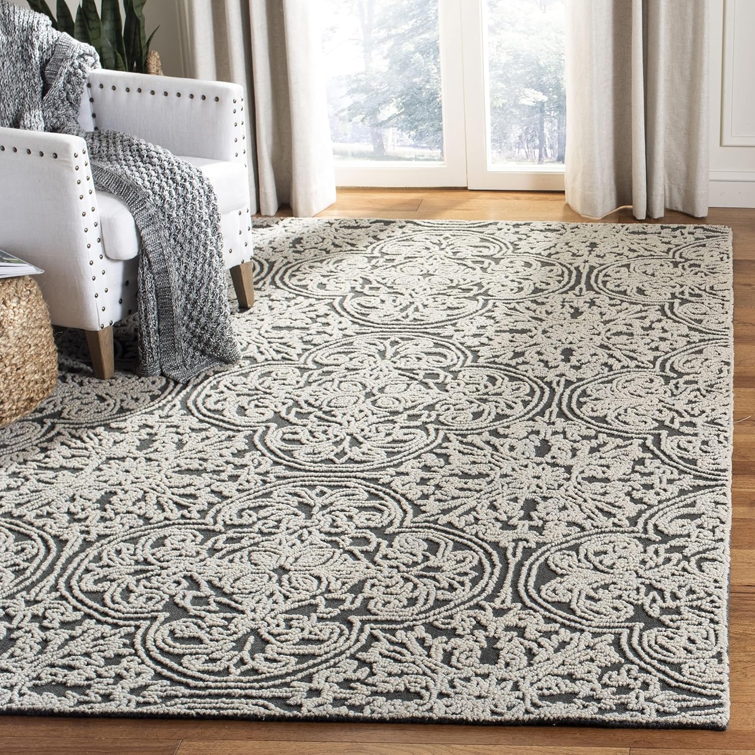 image:imageSAFAVIEH Area Rug 8x10 Trace Collection Large Ivory Handmade Wool Ideal for Living Room Bedroom Office Dining Space TRC101CDark GreyLight Grey