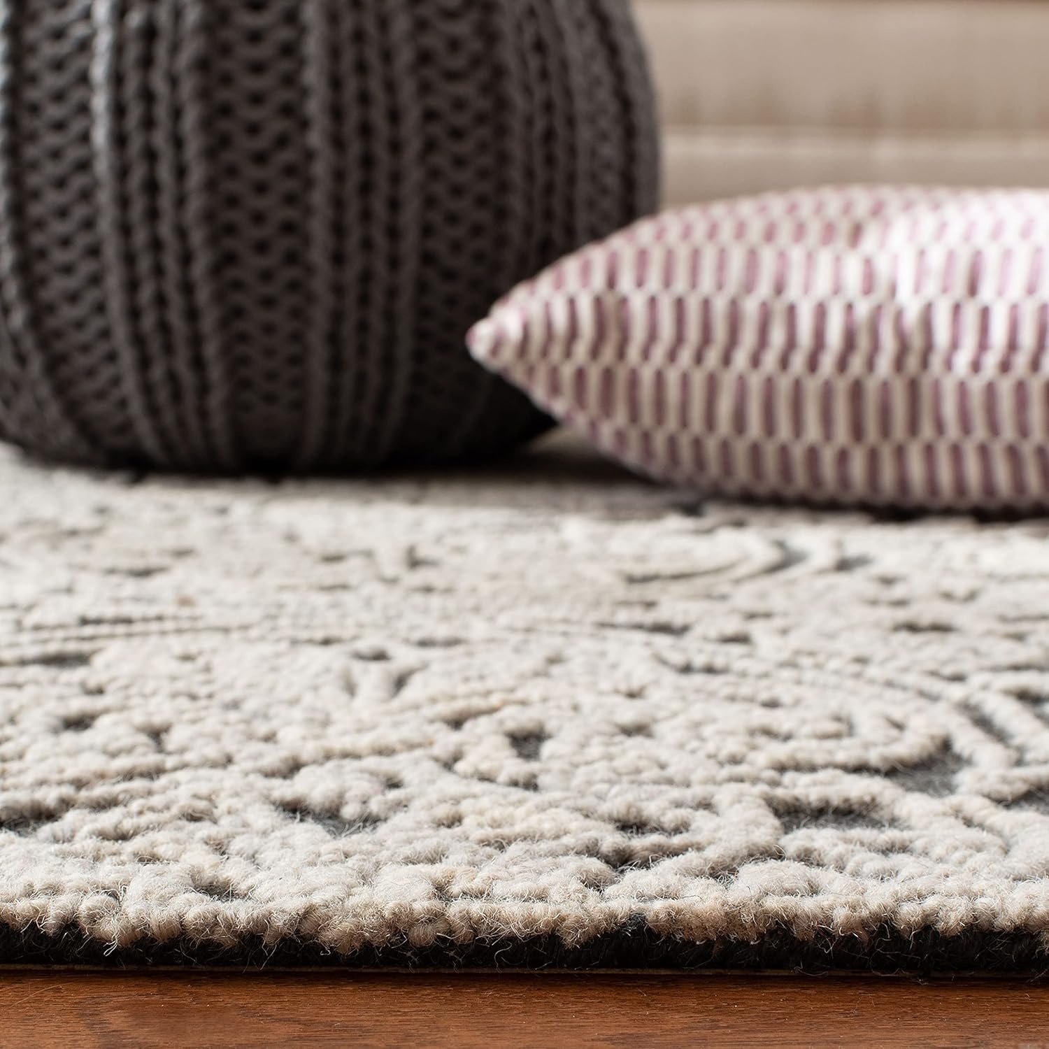 image:imageSAFAVIEH Area Rug 8x10 Trace Collection Large Ivory Handmade Wool Ideal for Living Room Bedroom Office Dining Space TRC101CDark GreyLight Grey