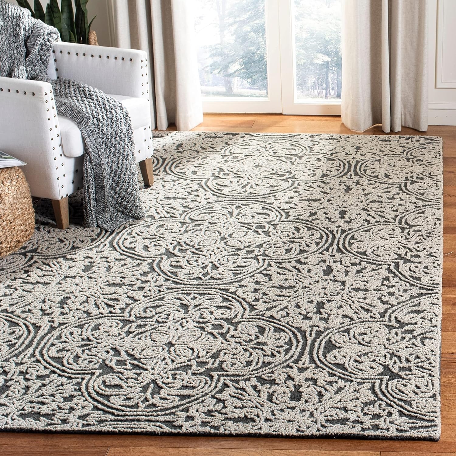 image:imageSAFAVIEH Area Rug 8x10 Trace Collection Large Ivory Handmade Wool Ideal for Living Room Bedroom Office Dining Space TRC101CDark GreyLight Grey