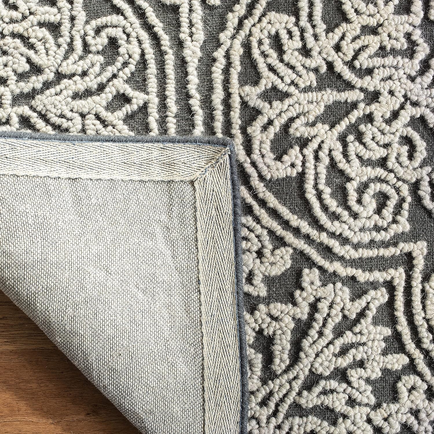 image:imageSAFAVIEH Area Rug 8x10 Trace Collection Large Ivory Handmade Wool Ideal for Living Room Bedroom Office Dining Space TRC101CDark GreyLight Grey
