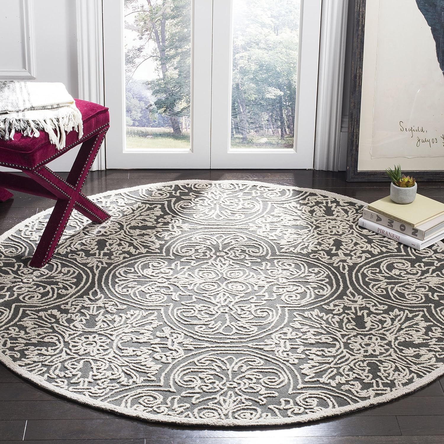 image:imageSAFAVIEH Area Rug 8x10 Trace Collection Large Ivory Handmade Wool Ideal for Living Room Bedroom Office Dining Space TRC101CDark GreyLight Grey