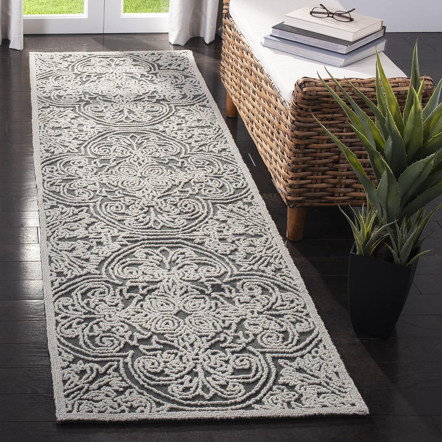 image:imageSAFAVIEH Area Rug 8x10 Trace Collection Large Ivory Handmade Wool Ideal for Living Room Bedroom Office Dining Space TRC101CDark GreyLight Grey