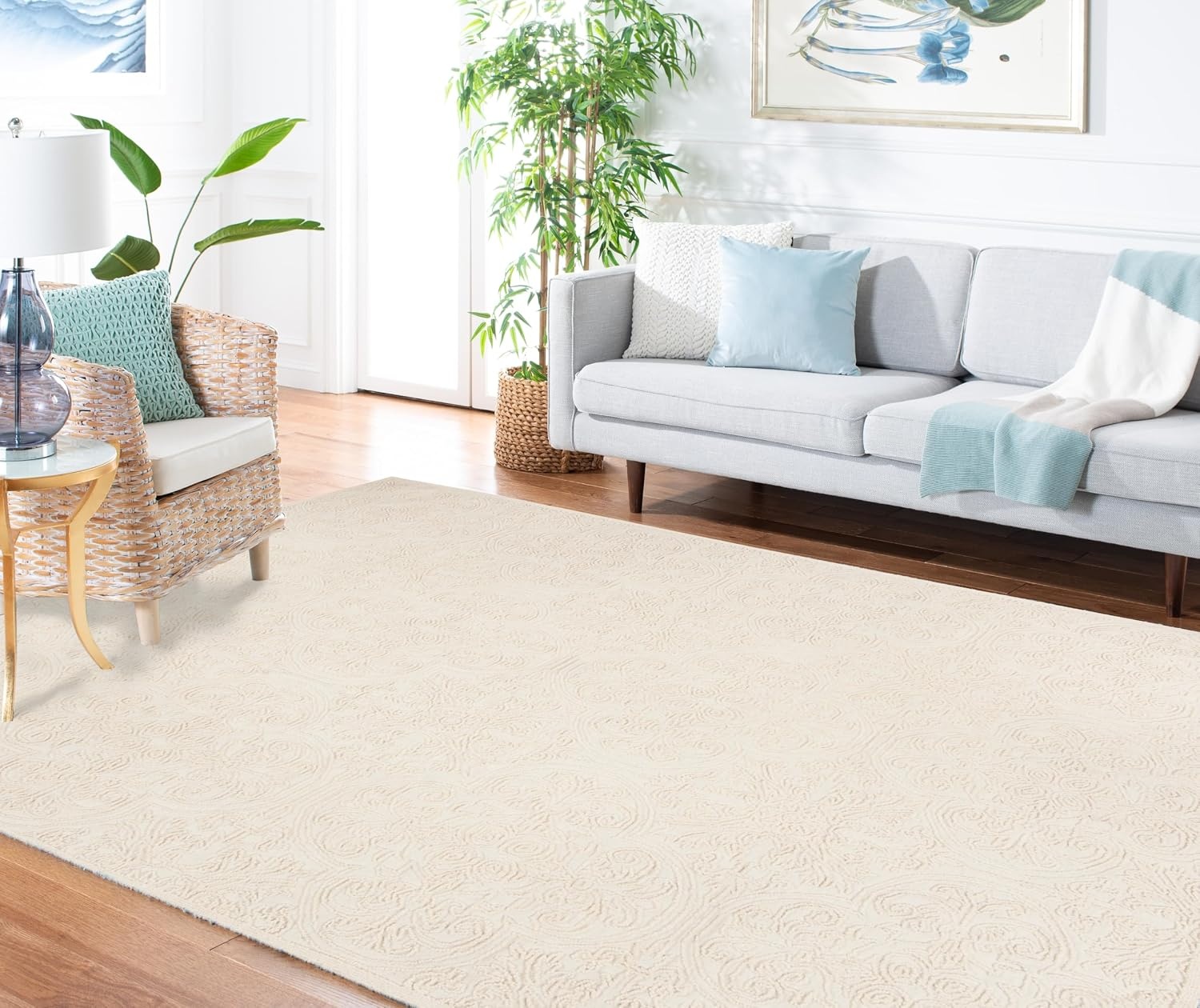 image:imageSAFAVIEH Area Rug 8x10 Trace Collection Large Ivory Handmade Wool Ideal for Living Room Bedroom Office Dining Space TRC101CIvory