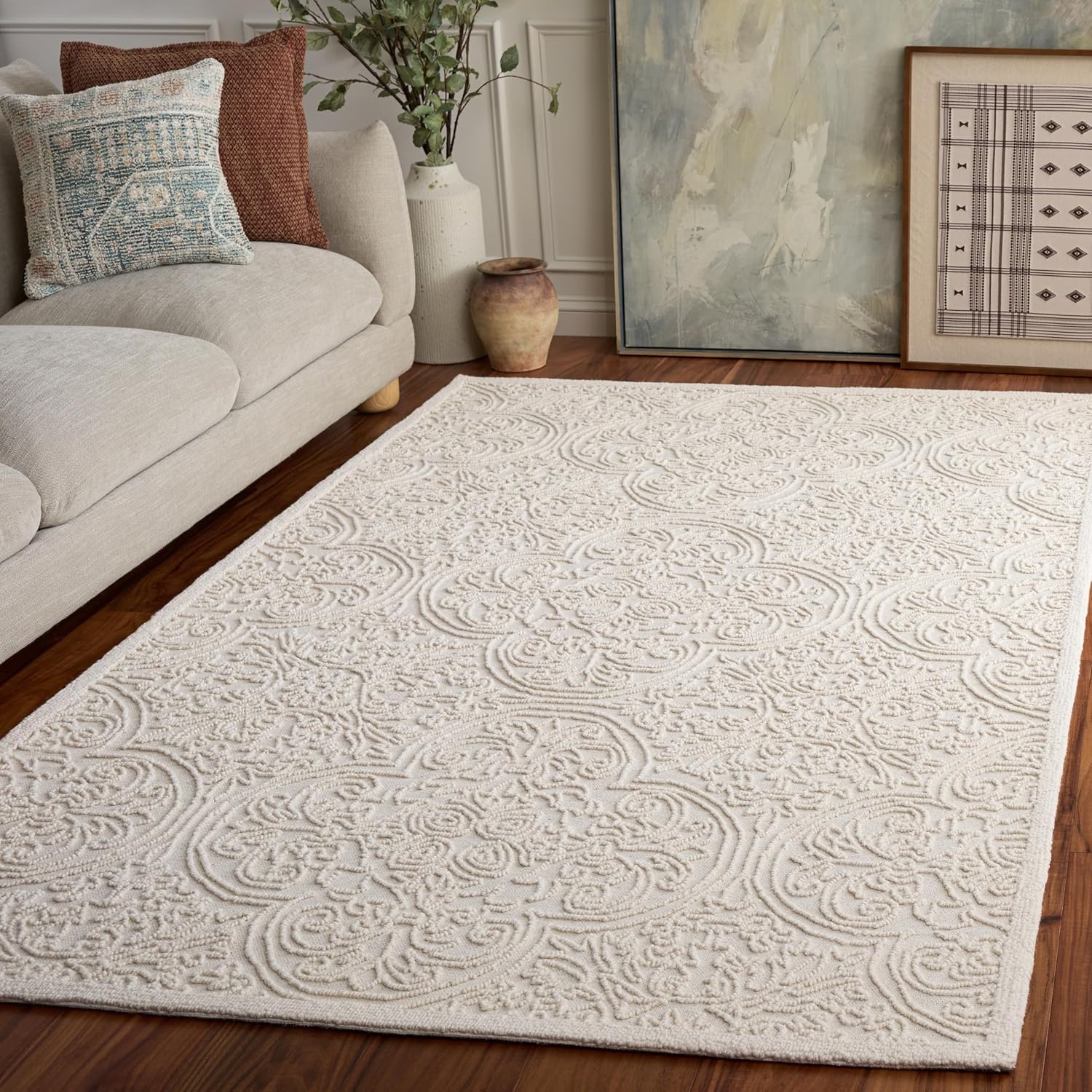 image:imageSAFAVIEH Area Rug 8x10 Trace Collection Large Ivory Handmade Wool Ideal for Living Room Bedroom Office Dining Space TRC101CIvory