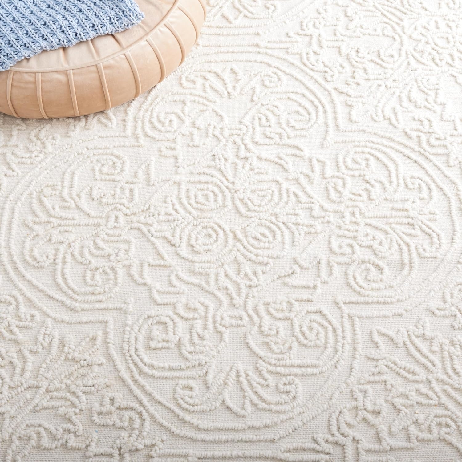 image:imageSAFAVIEH Area Rug 8x10 Trace Collection Large Ivory Handmade Wool Ideal for Living Room Bedroom Office Dining Space TRC101CIvory