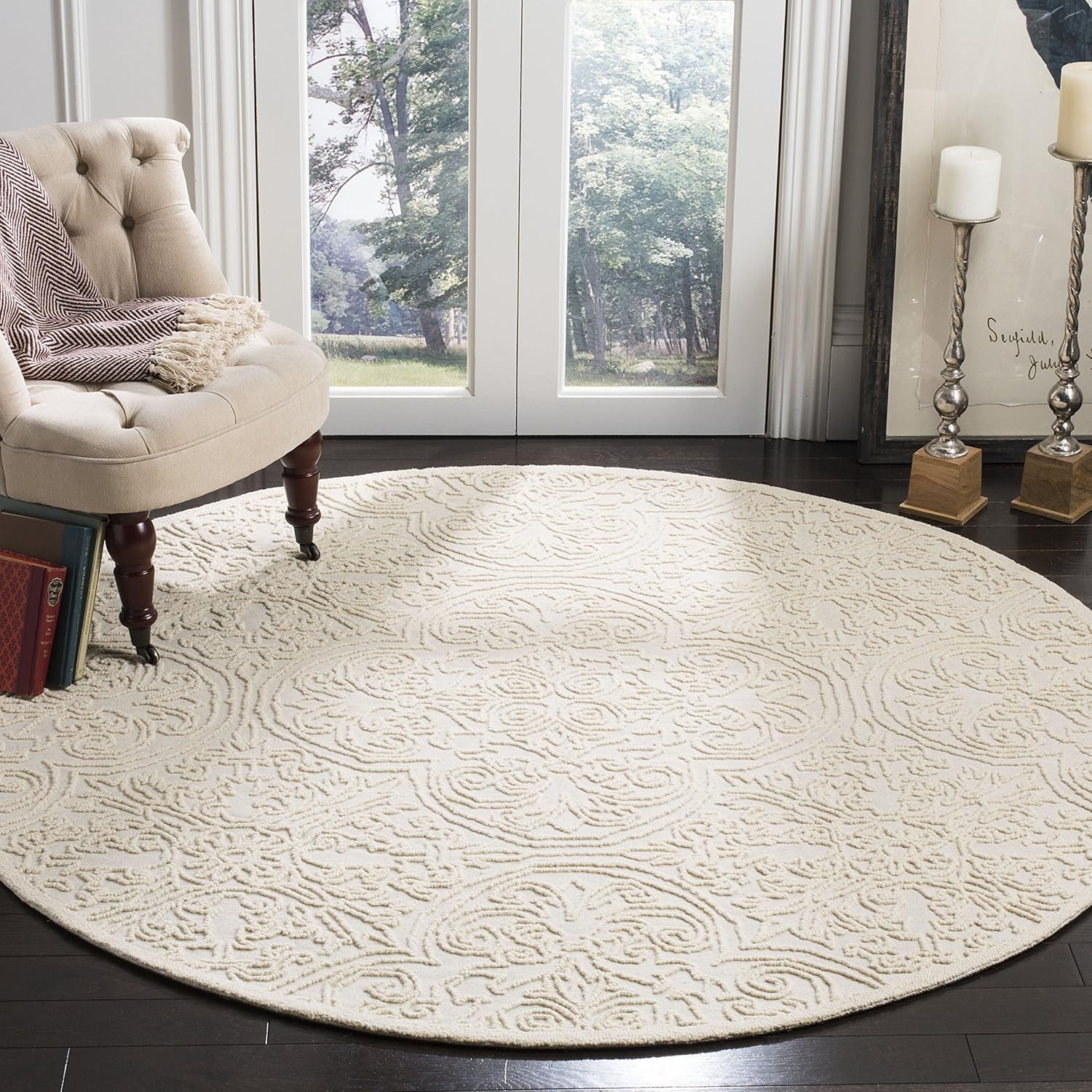 image:imageSAFAVIEH Area Rug 8x10 Trace Collection Large Ivory Handmade Wool Ideal for Living Room Bedroom Office Dining Space TRC101CIvory