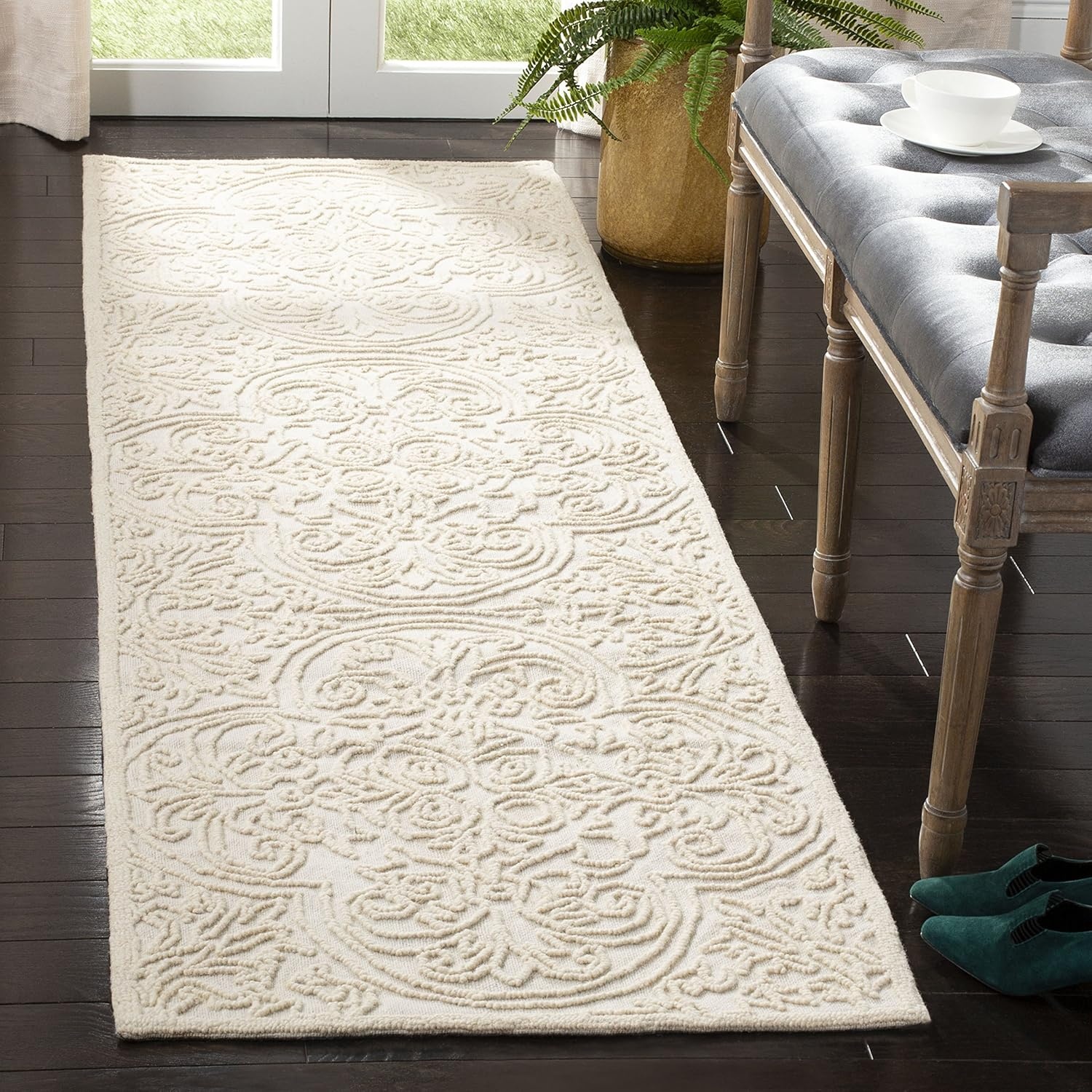 image:imageSAFAVIEH Area Rug 8x10 Trace Collection Large Ivory Handmade Wool Ideal for Living Room Bedroom Office Dining Space TRC101CIvory