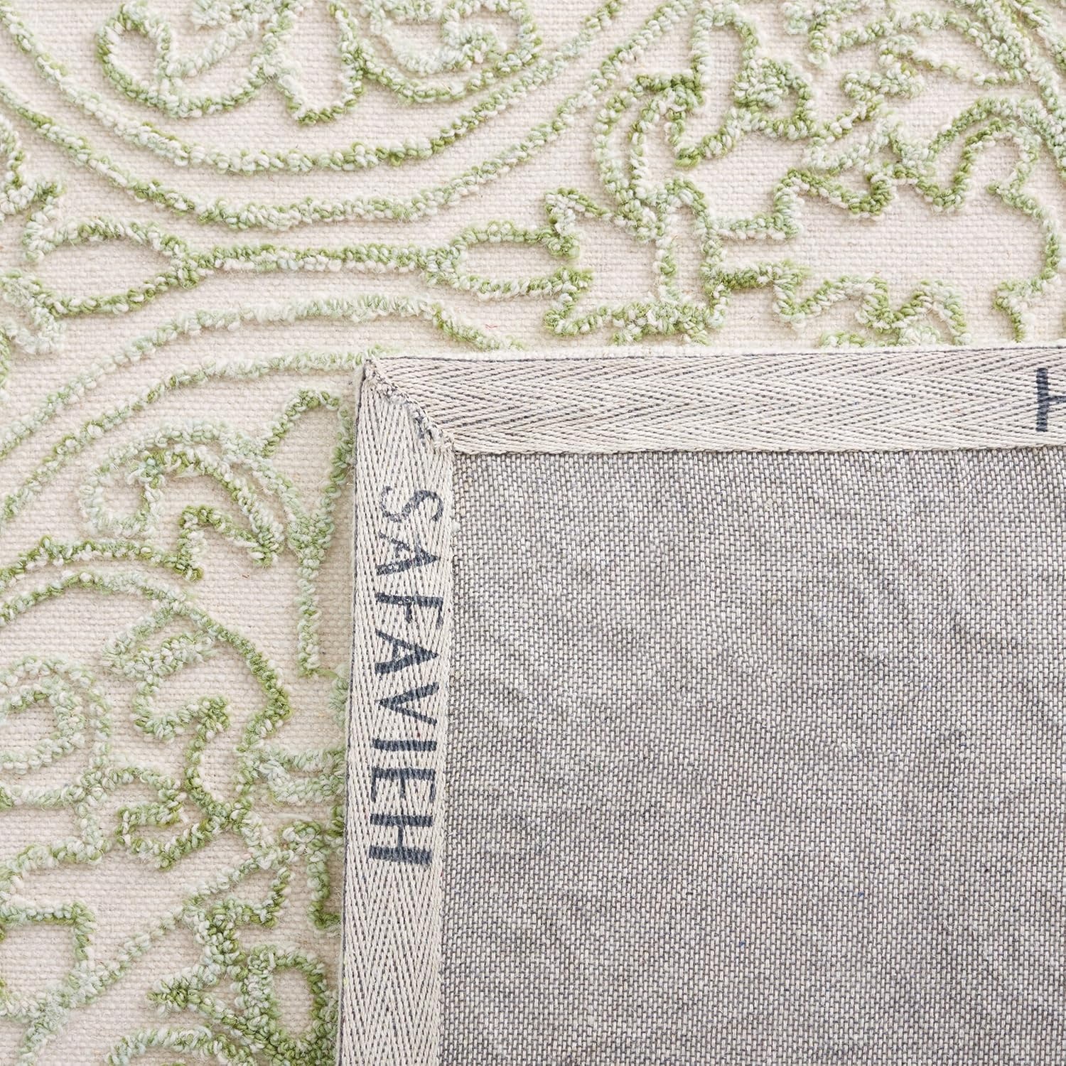 image:imageSAFAVIEH Area Rug 8x10 Trace Collection Large Ivory Handmade Wool Ideal for Living Room Bedroom Office Dining Space TRC101CIvoryGreen