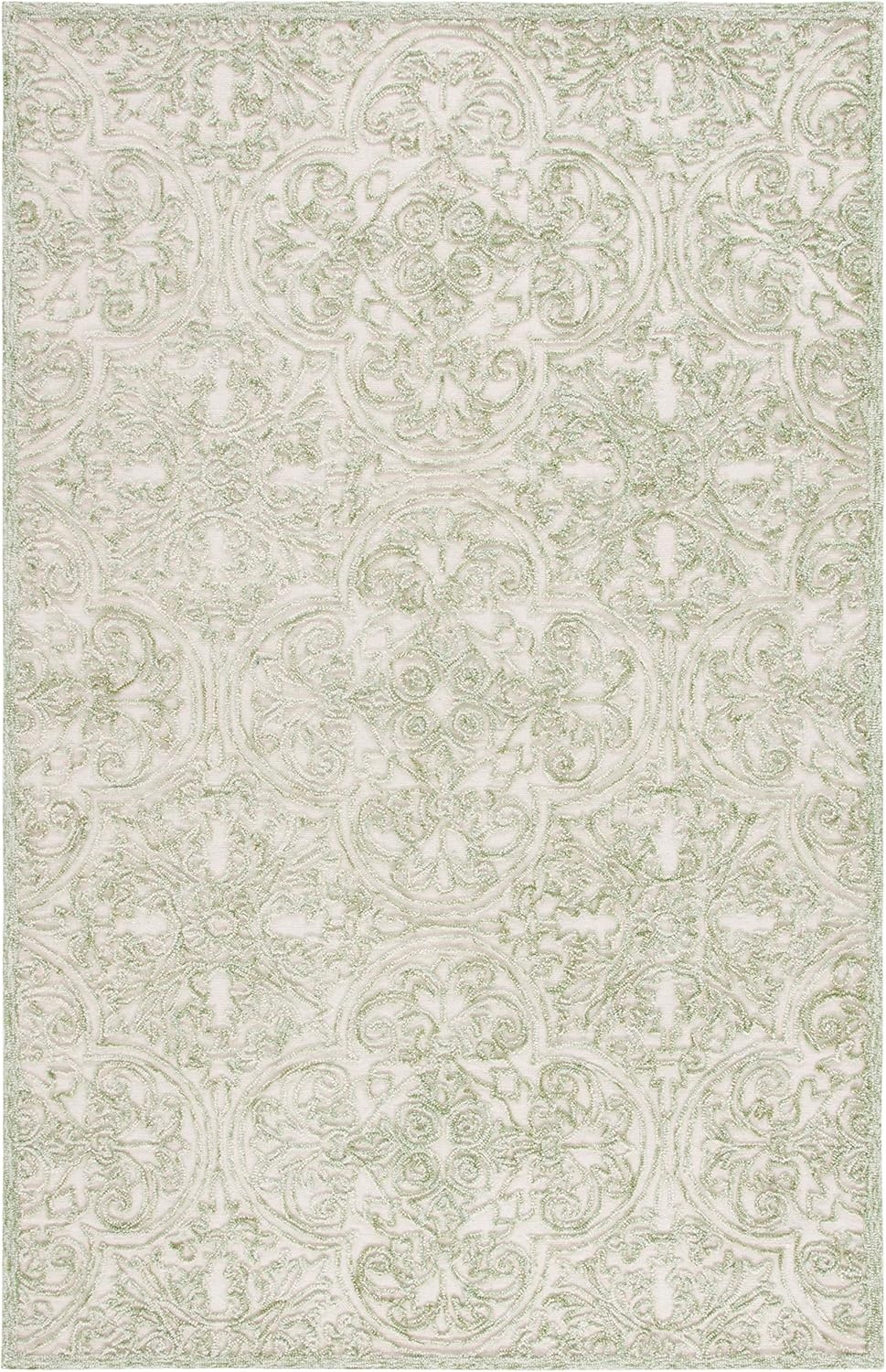 image:imageSAFAVIEH Area Rug 8x10 Trace Collection Large Ivory Handmade Wool Ideal for Living Room Bedroom Office Dining Space TRC101CIvoryGreen