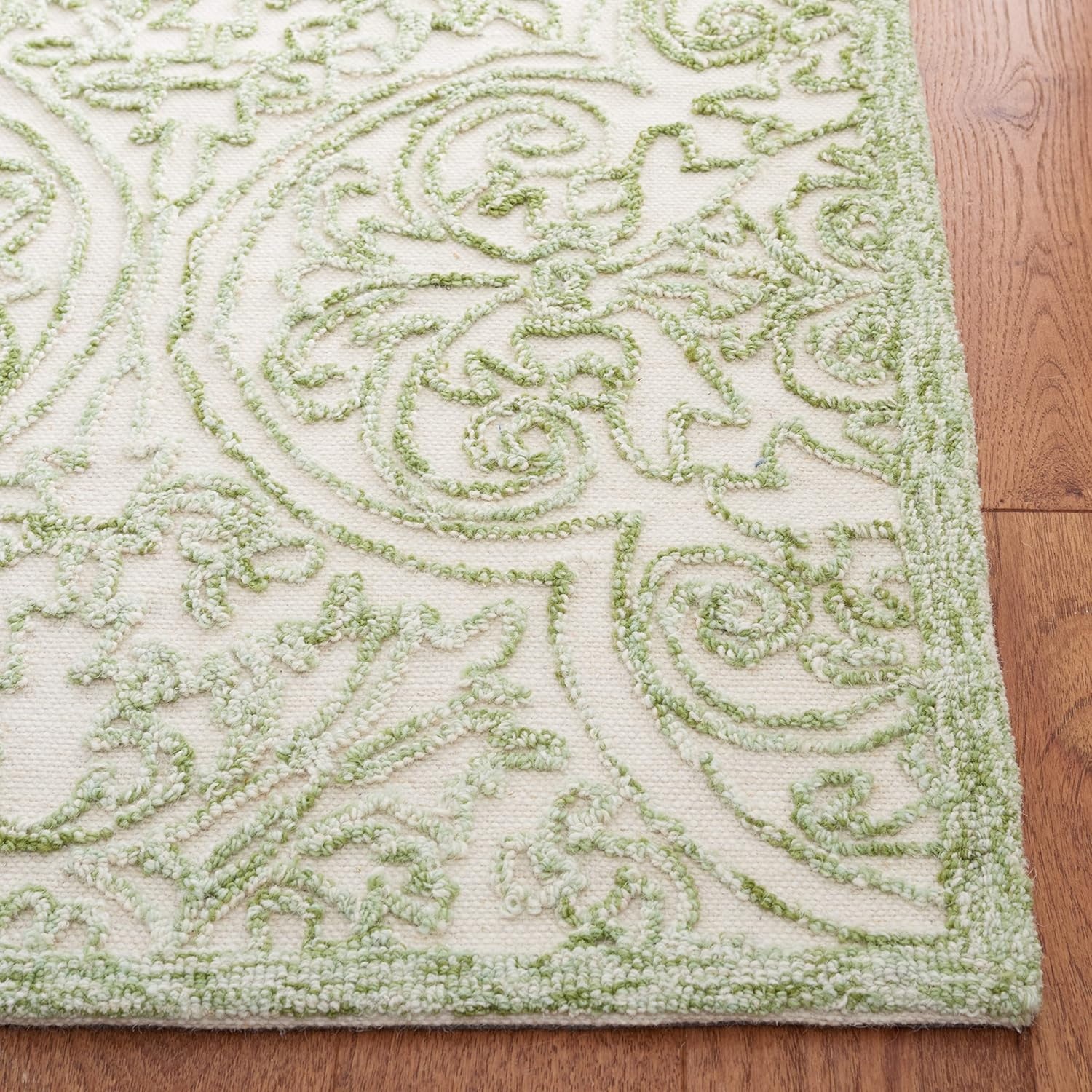image:imageSAFAVIEH Area Rug 8x10 Trace Collection Large Ivory Handmade Wool Ideal for Living Room Bedroom Office Dining Space TRC101CIvoryGreen