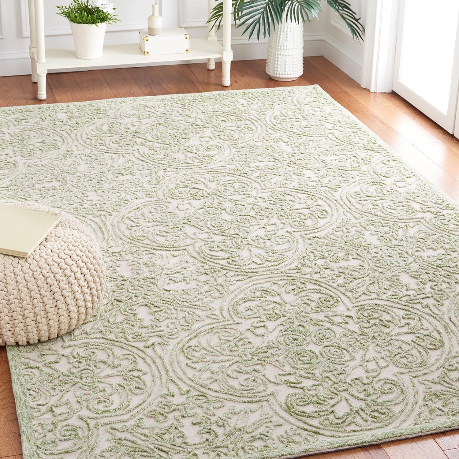 image:imageSAFAVIEH Area Rug 8x10 Trace Collection Large Ivory Handmade Wool Ideal for Living Room Bedroom Office Dining Space TRC101CIvoryGreen