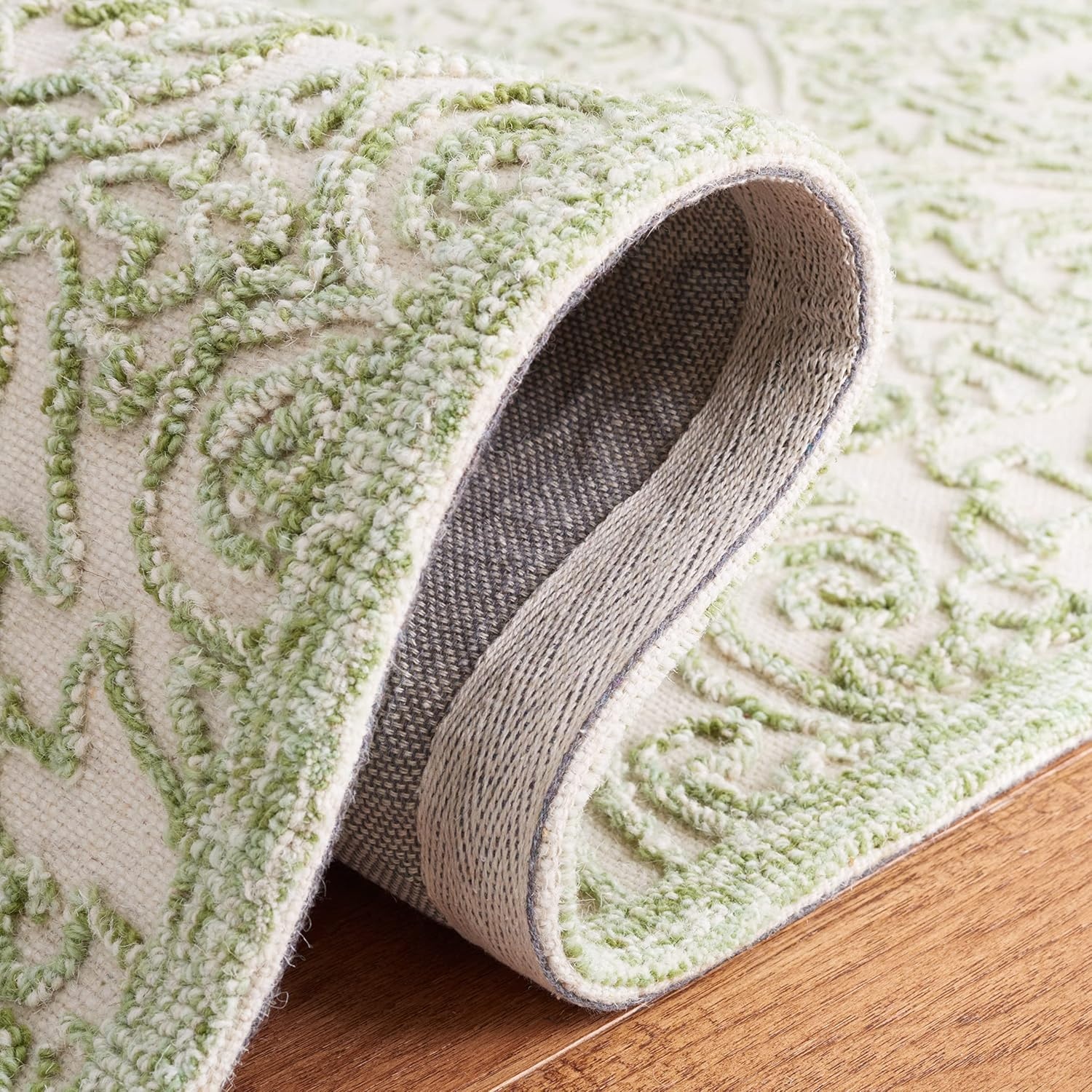 image:imageSAFAVIEH Area Rug 8x10 Trace Collection Large Ivory Handmade Wool Ideal for Living Room Bedroom Office Dining Space TRC101CIvoryGreen